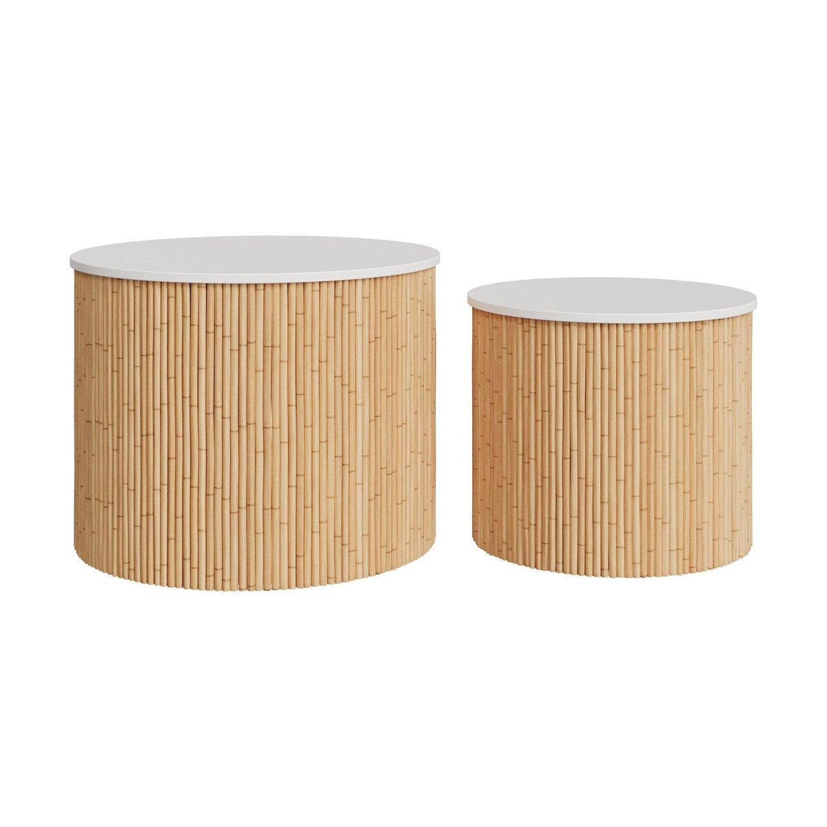 Rendez vous déco Tables basses rondes en rotin et plateau blanc (lot de 2) - Owan