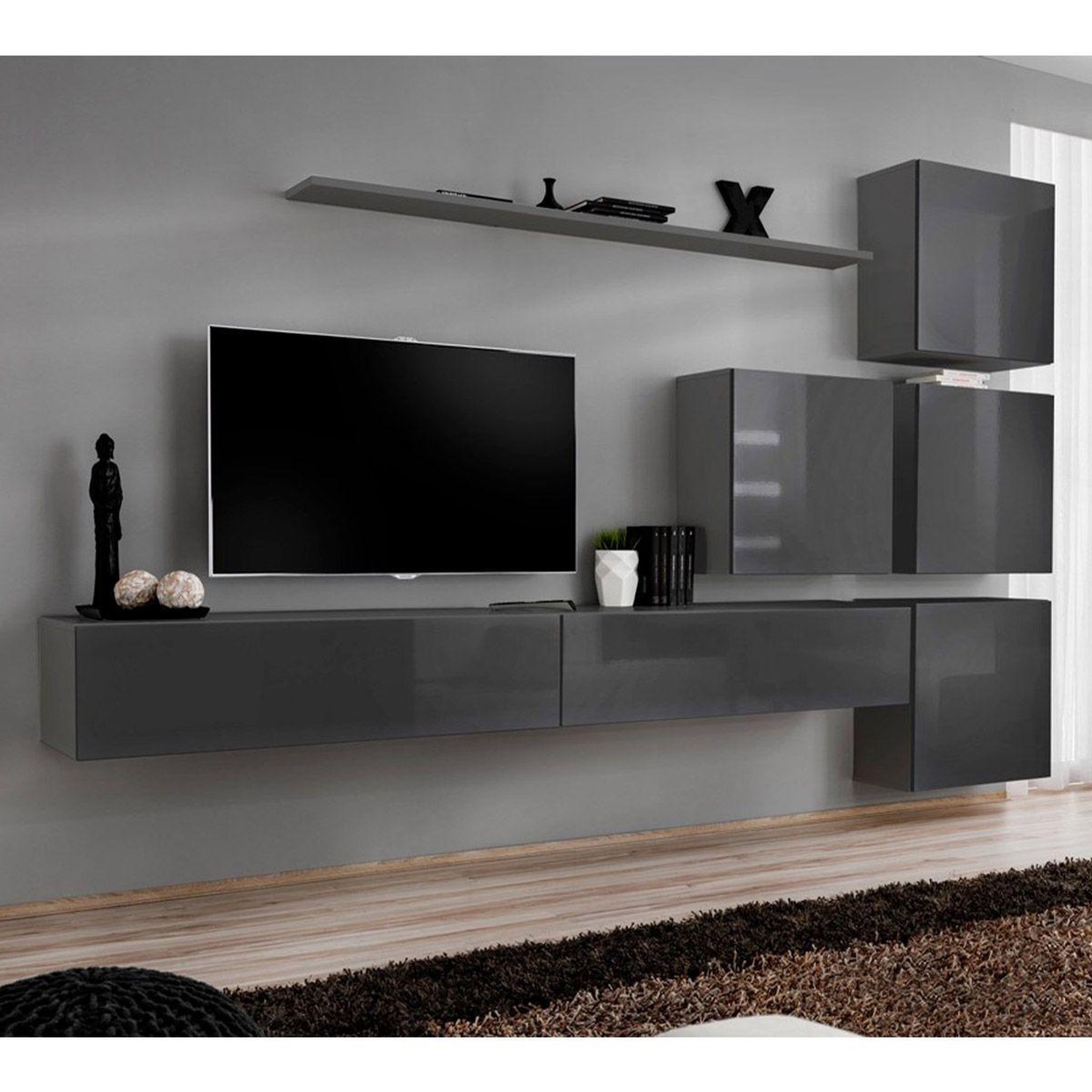 Voir la diapositive 1 : Paris Prix Meuble tv mural design  switch ix  310cm gris