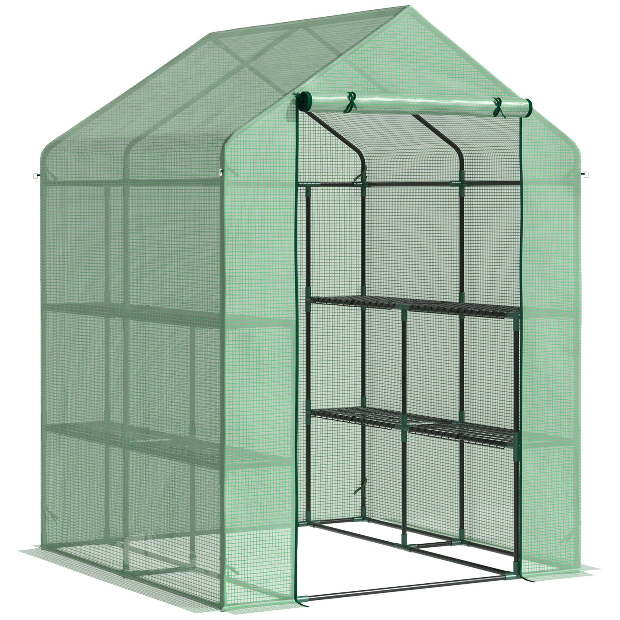 OUTSUNNY Serre de jardin étagères 3 niveaux bâche pe 140 g/? Vert