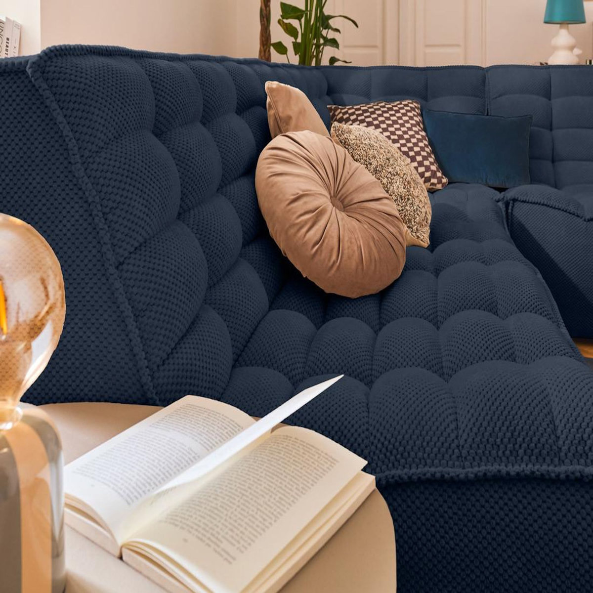 LISA DESIGN Ellie - canapé modulable d'angle réversible 4 places en velours texturé