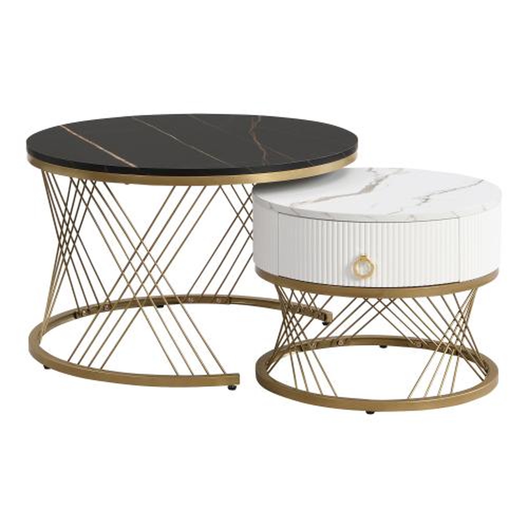 Voir la diapositive 1 : MERAX Lot De 2 Tables Basses Gigognes Rondes 50/70cm Avec 1 Tiroir
