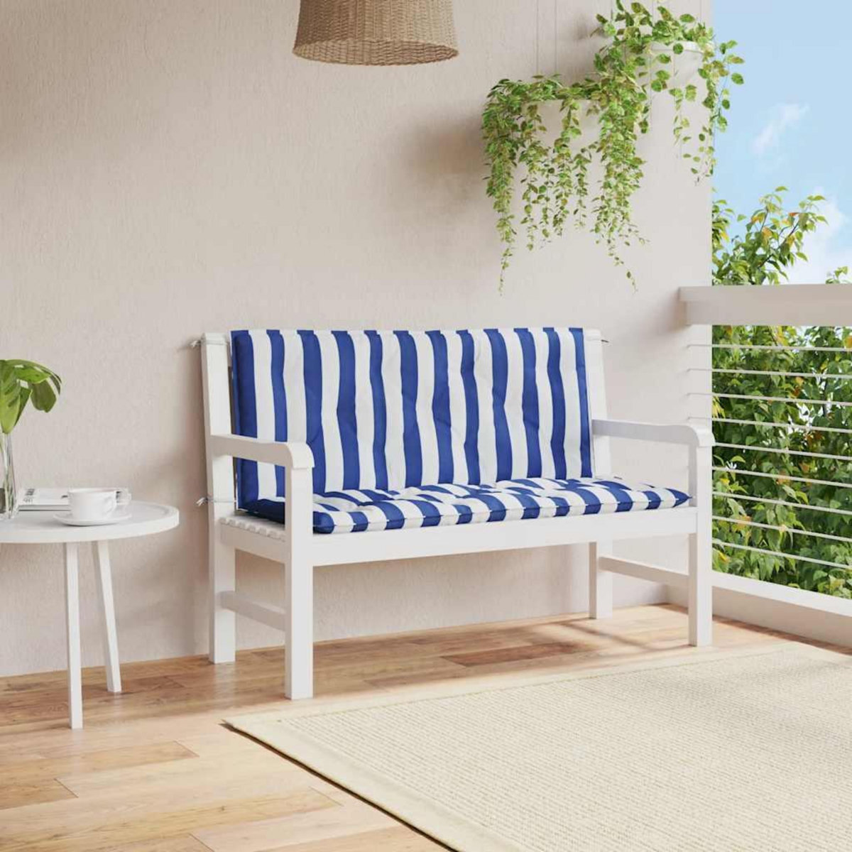 VIDAXL Coussins de banc de jardin lot de 2 rayures bleues et blanches