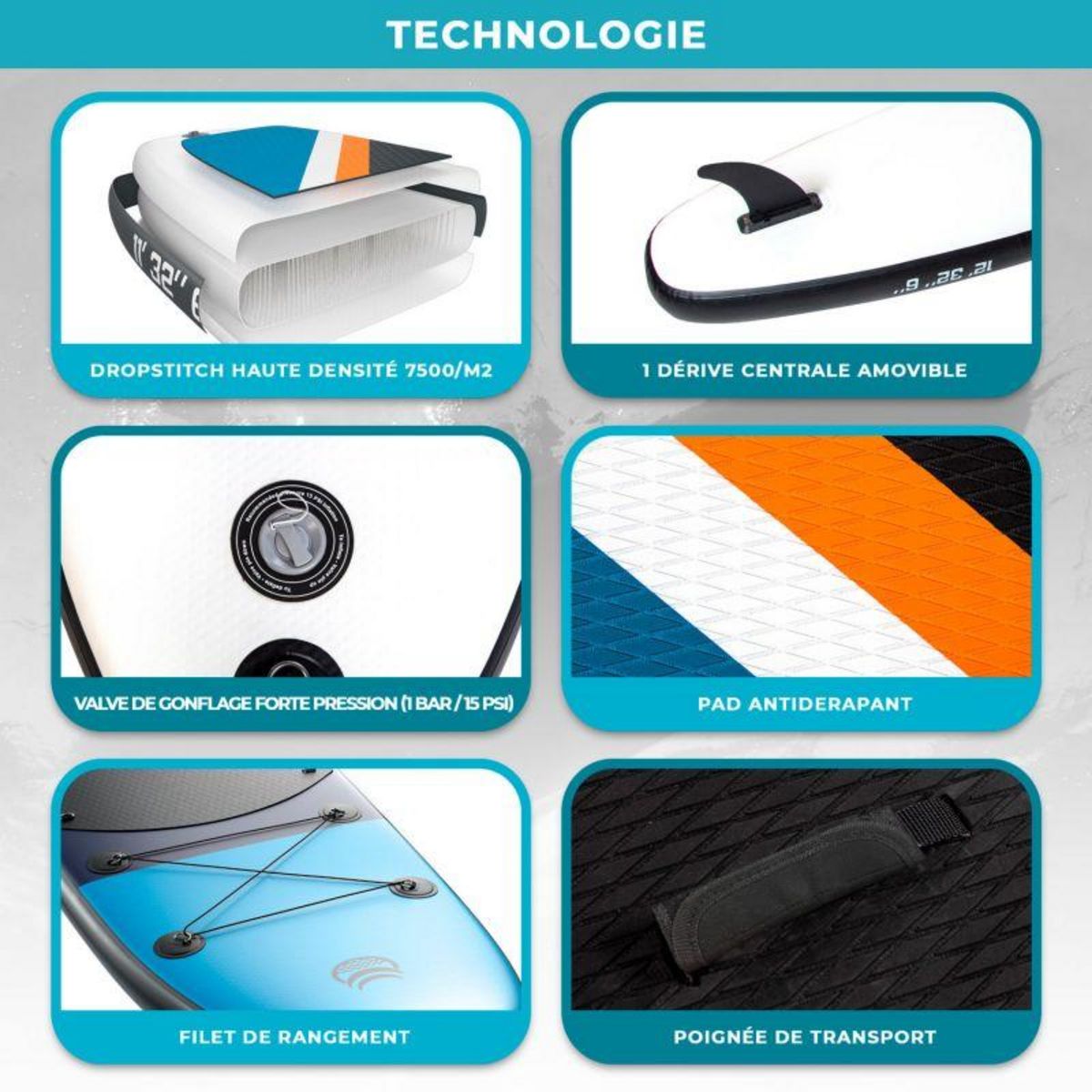 ADRENALIN Paddle Gonflable 2 personnes TWO 12' 32'' 6'' (366x81x15cm) avec Pompe, 2 Pagaies, 2 sièges de kayak, Leash et Sac de Transport