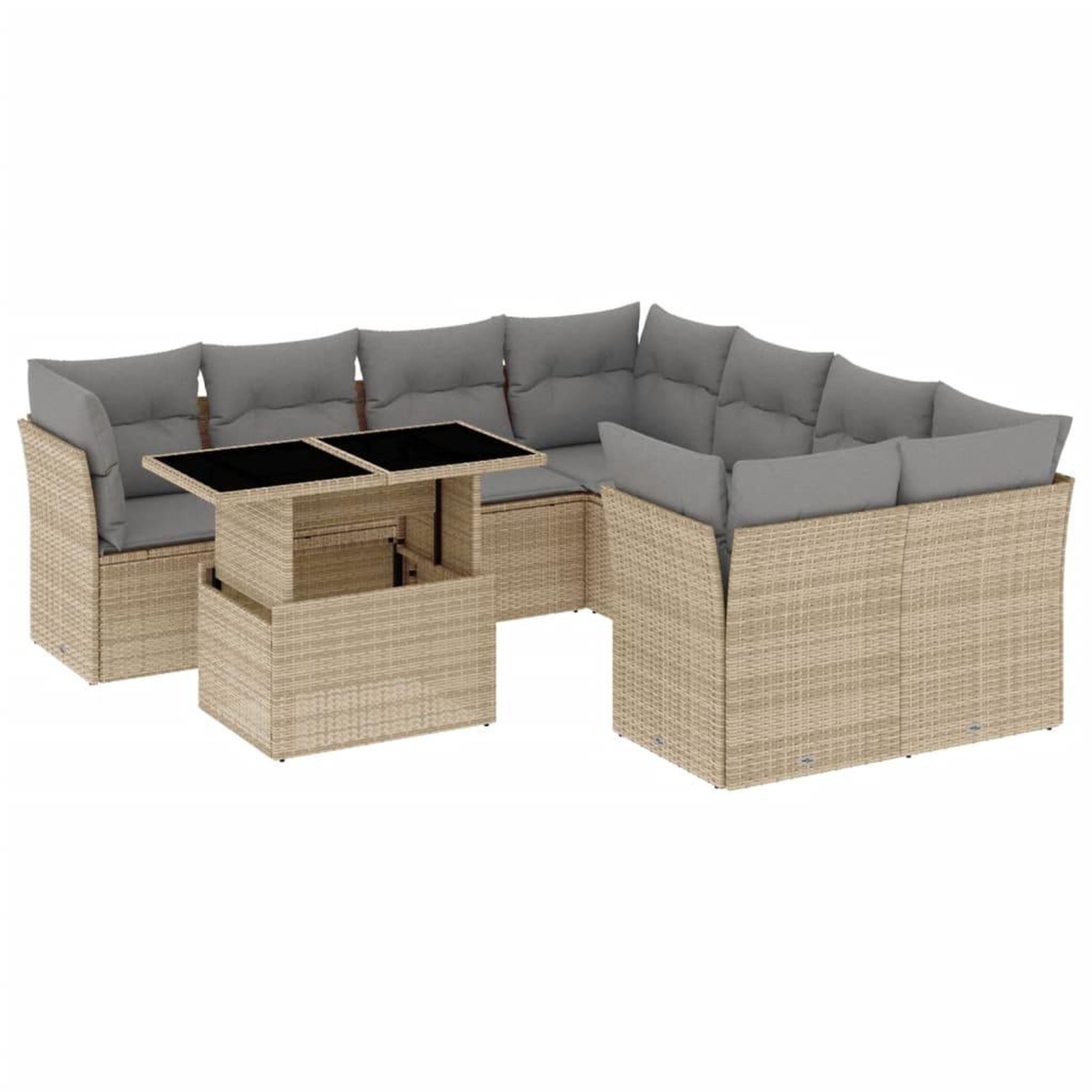 Voir la diapositive 2 : VIDAXL Salon de jardin avec coussins 9 pcs beige resine tressee