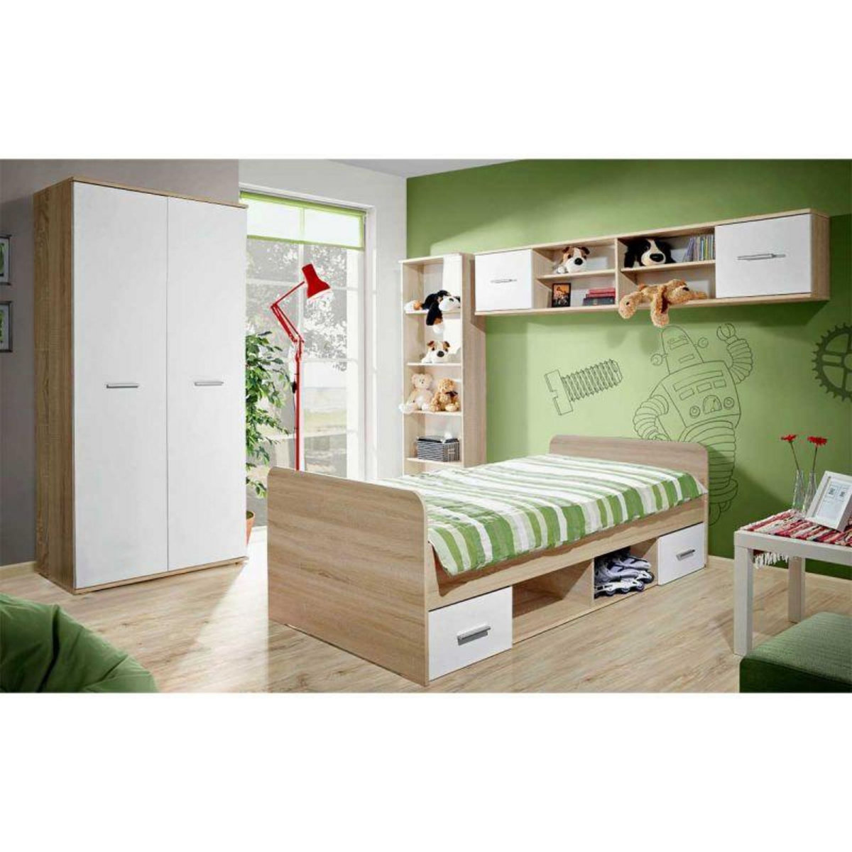 Paris Prix Armoire 3 Portes  Dino  191cm Chêne & Blanc