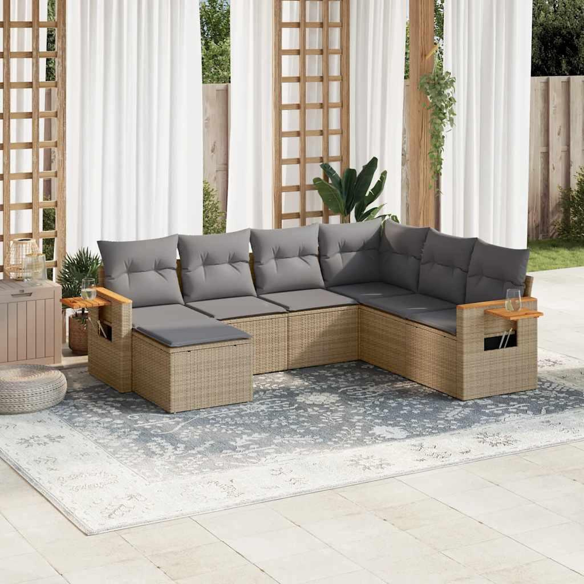 VIDAXL Salon de jardin avec coussins 7 pcs beige resine tressee
