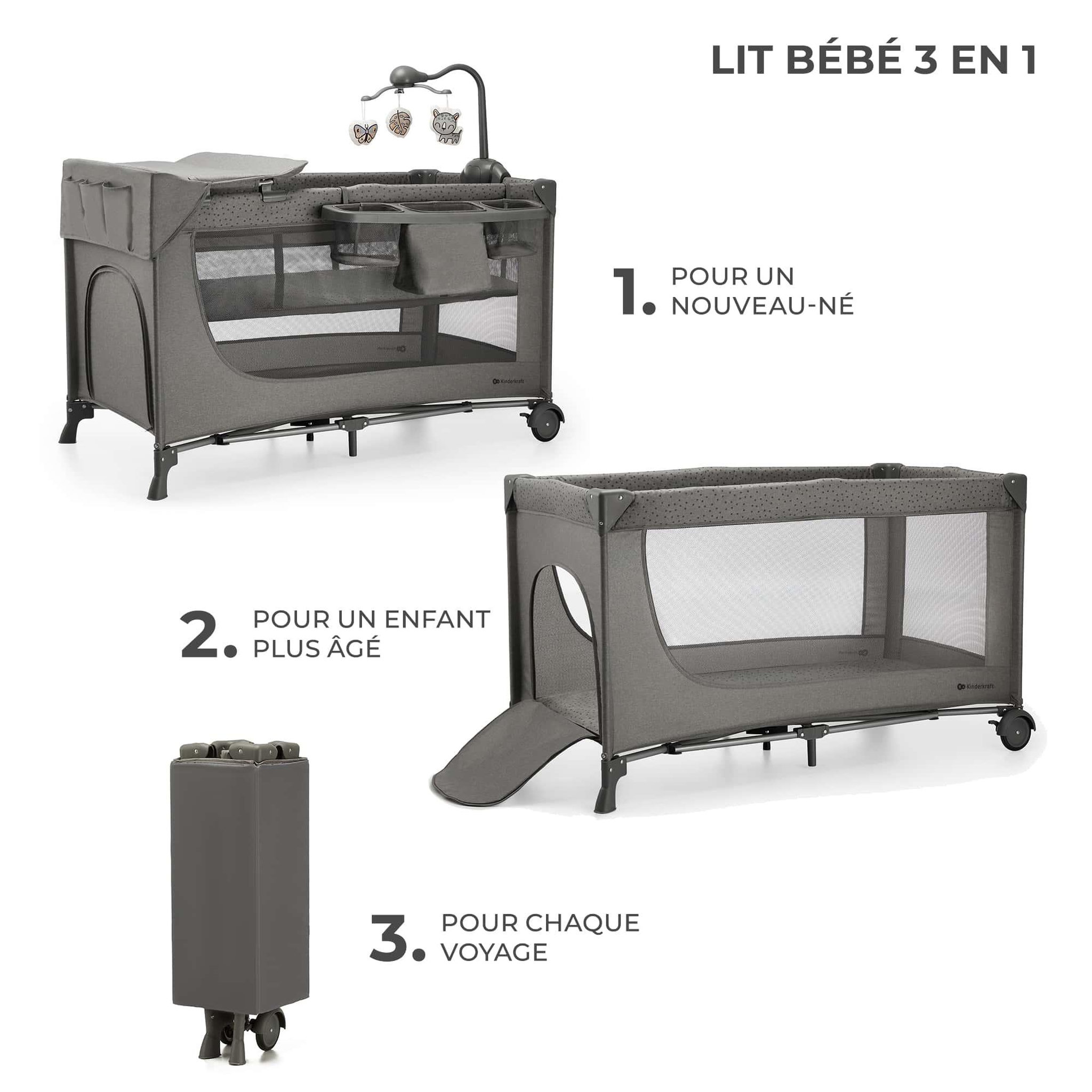 Voir la diapositive 3 : KINDERKRAFT Lit voyage parc bebe pliable avec accessoires pra