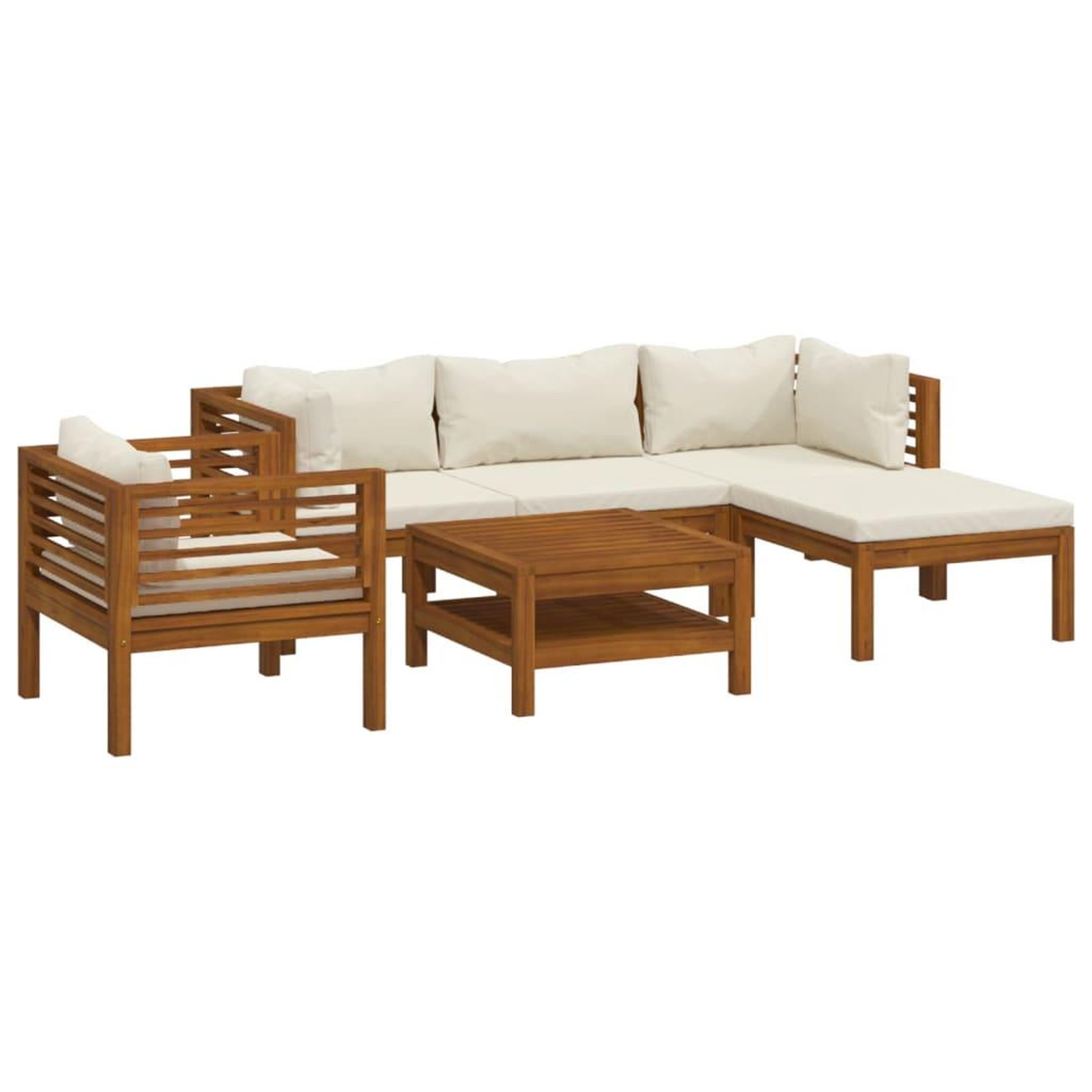 Voir la diapositive 2 : VIDAXL Salon de jardin 6 pcs avec coussin creme Bois d'acacia solide