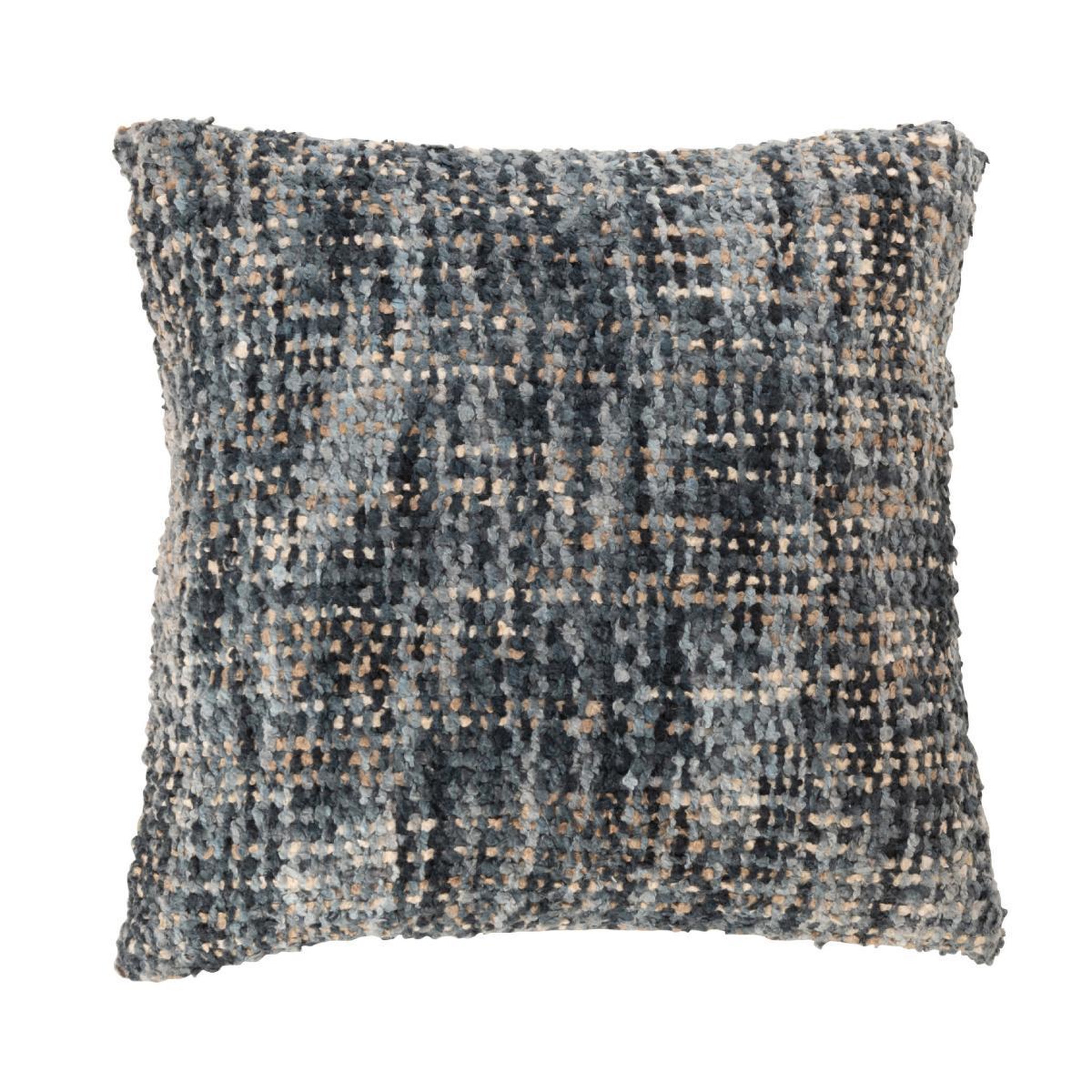 J-LINE Coussin en tweed  cosy  45x45cm bleu & blanc