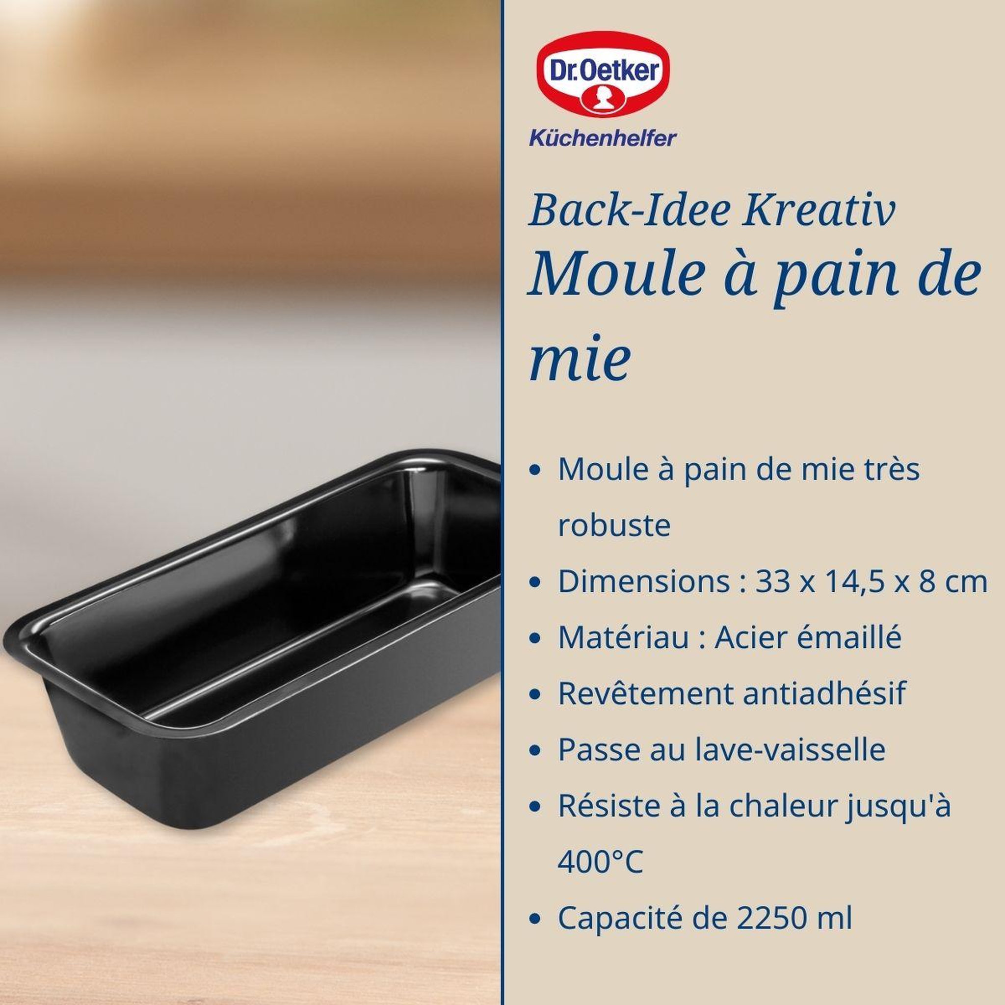 Voir la diapositive 4 : DR.OETKER Moule à pain de mie en acier émaillé 30 cm dr. Oetker back-idee kreativ