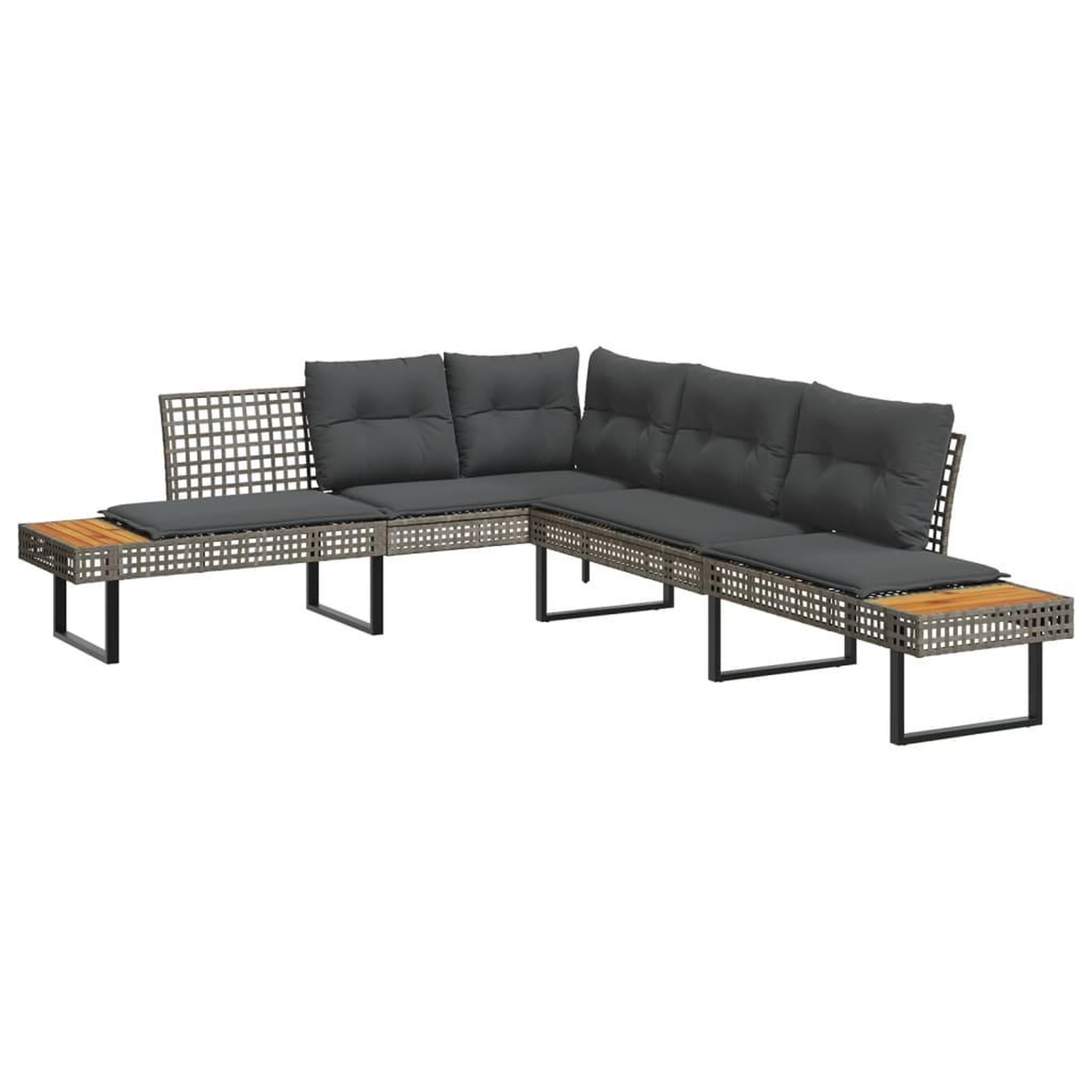 Voir la diapositive 3 : VIDAXL Salon de jardin avec coussins 5 pcs gris resine tressee acacia