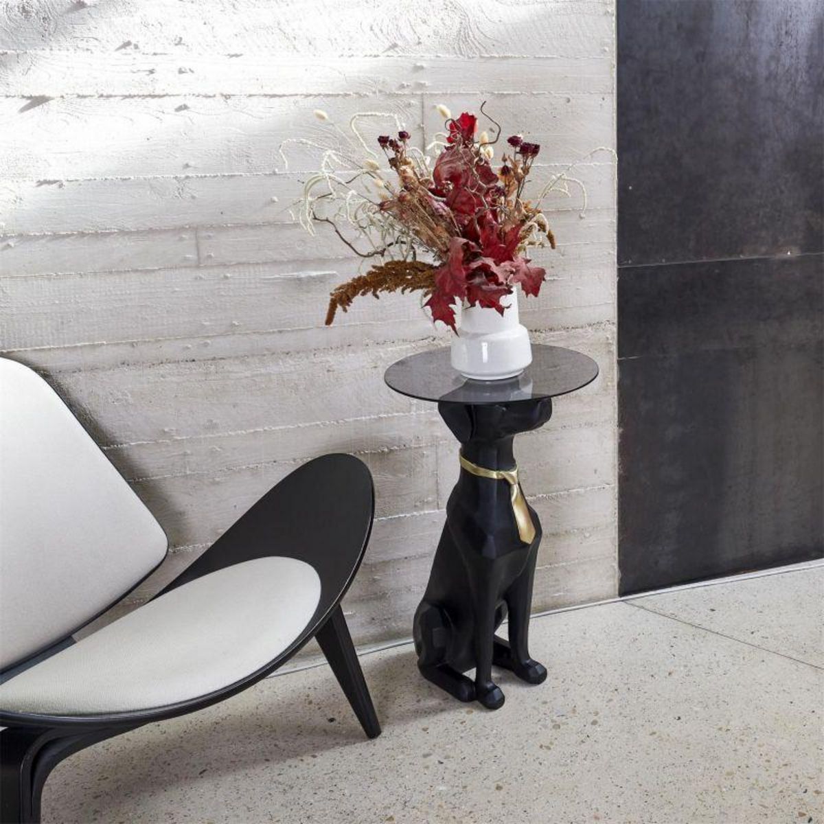 Paris Prix Table Basse Déco  Chien Assis  66cm Noir & Or