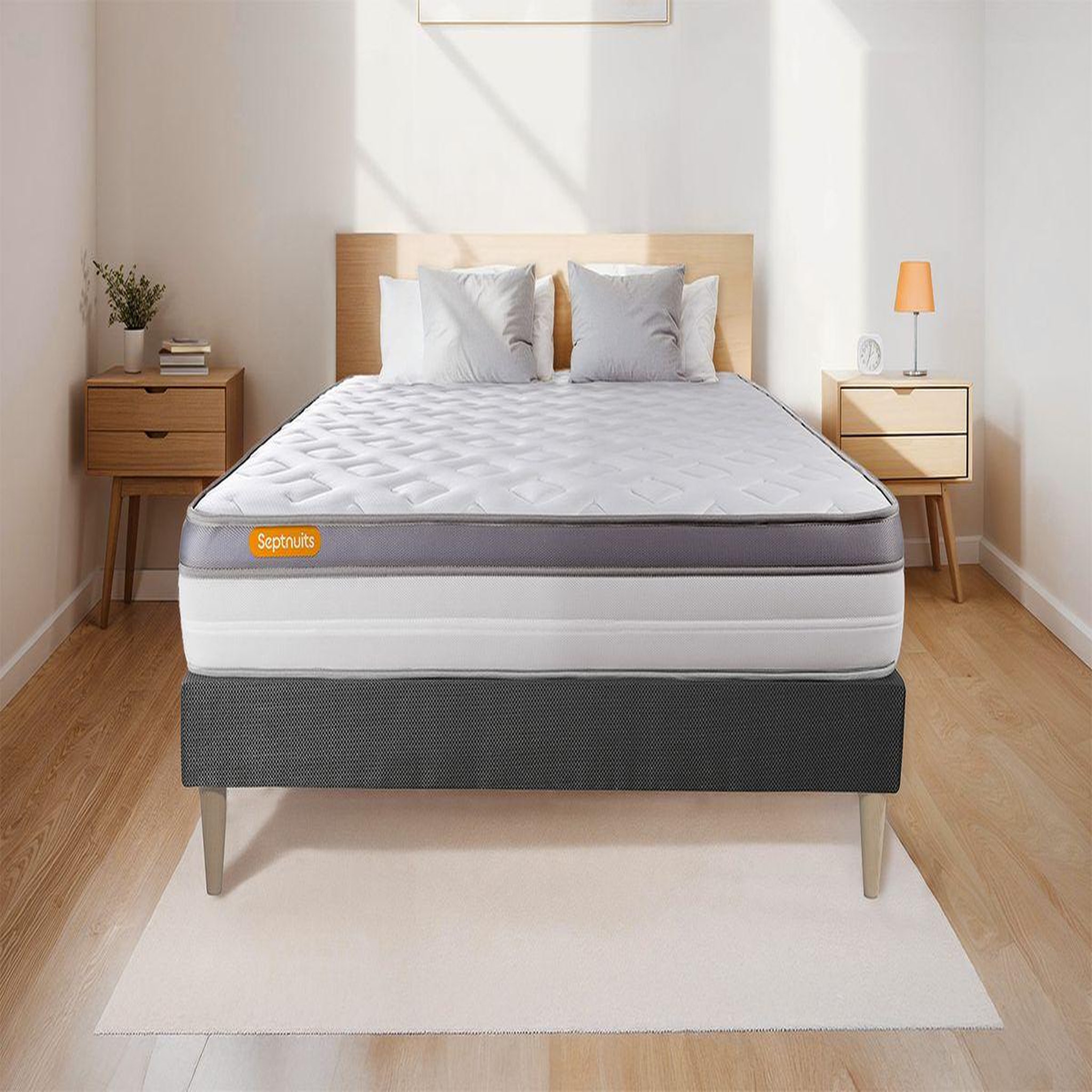 Voir la diapositive 1 : SEPTNUITS Matelas + sommier gris Memo Zen Mousse à mémoire de forme 5 zones de confort MAXI épaisseur