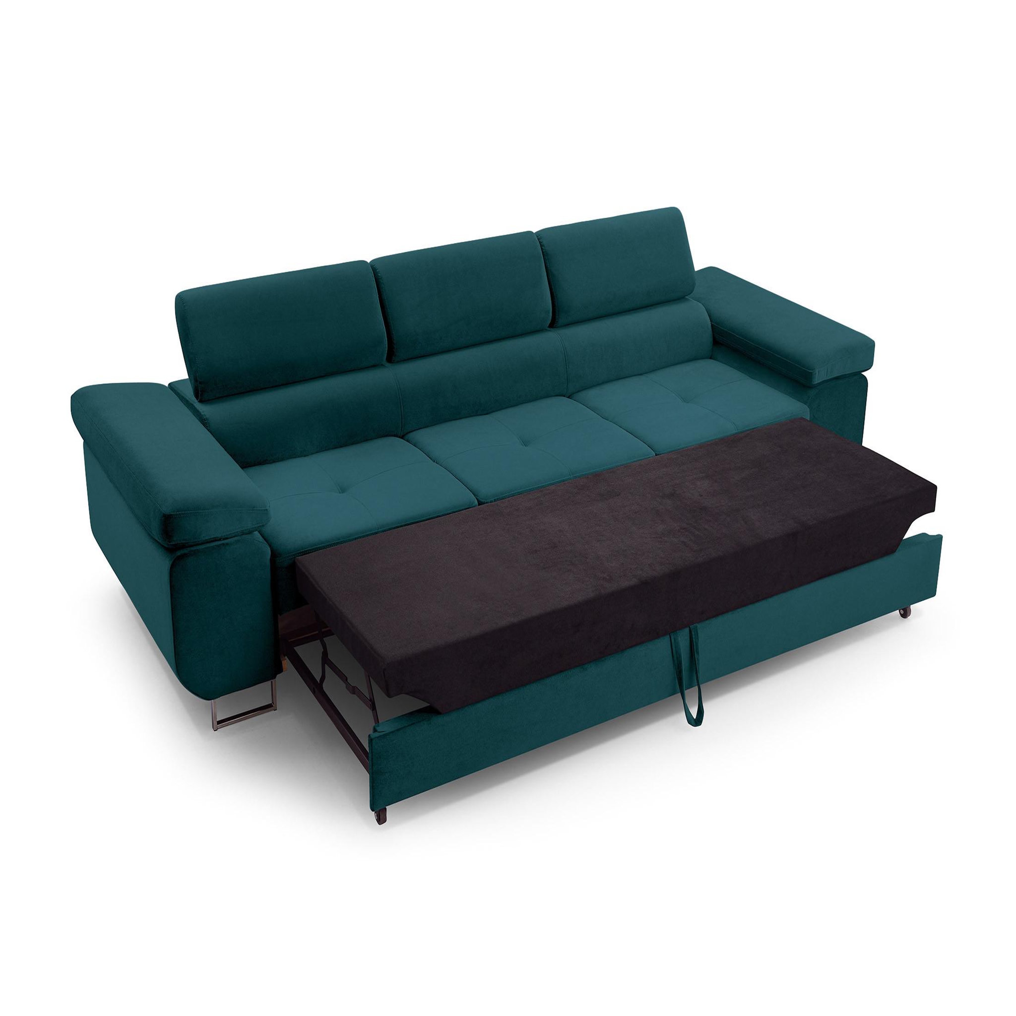 Voir la diapositive 2 : BEST MOBILIER Pablo - canapé 3 places - convertible avec têtières réglables - en velours