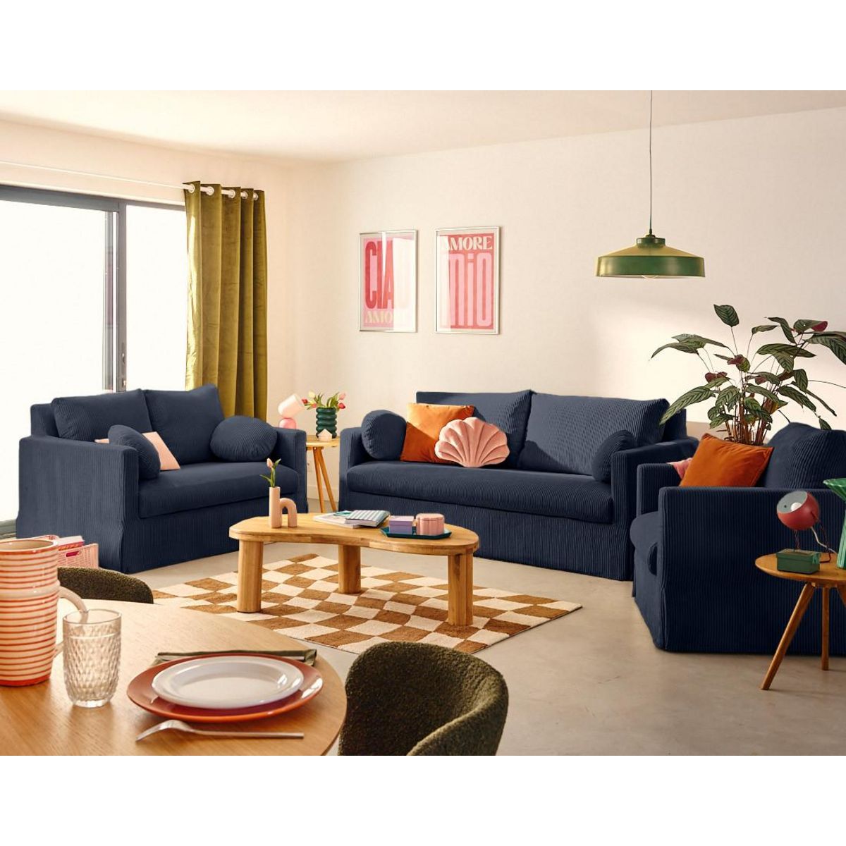 LISA DESIGN Serena - canapé droit déhoussable 3 places en velours côtelé