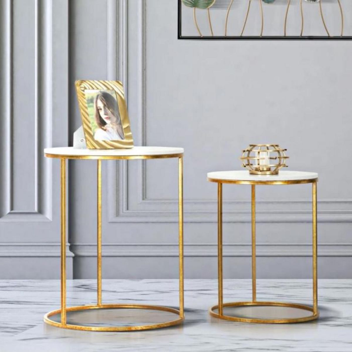 Paris Prix Lot de 2 Tables d'Appoint Gigognes  Julia  63cm Or