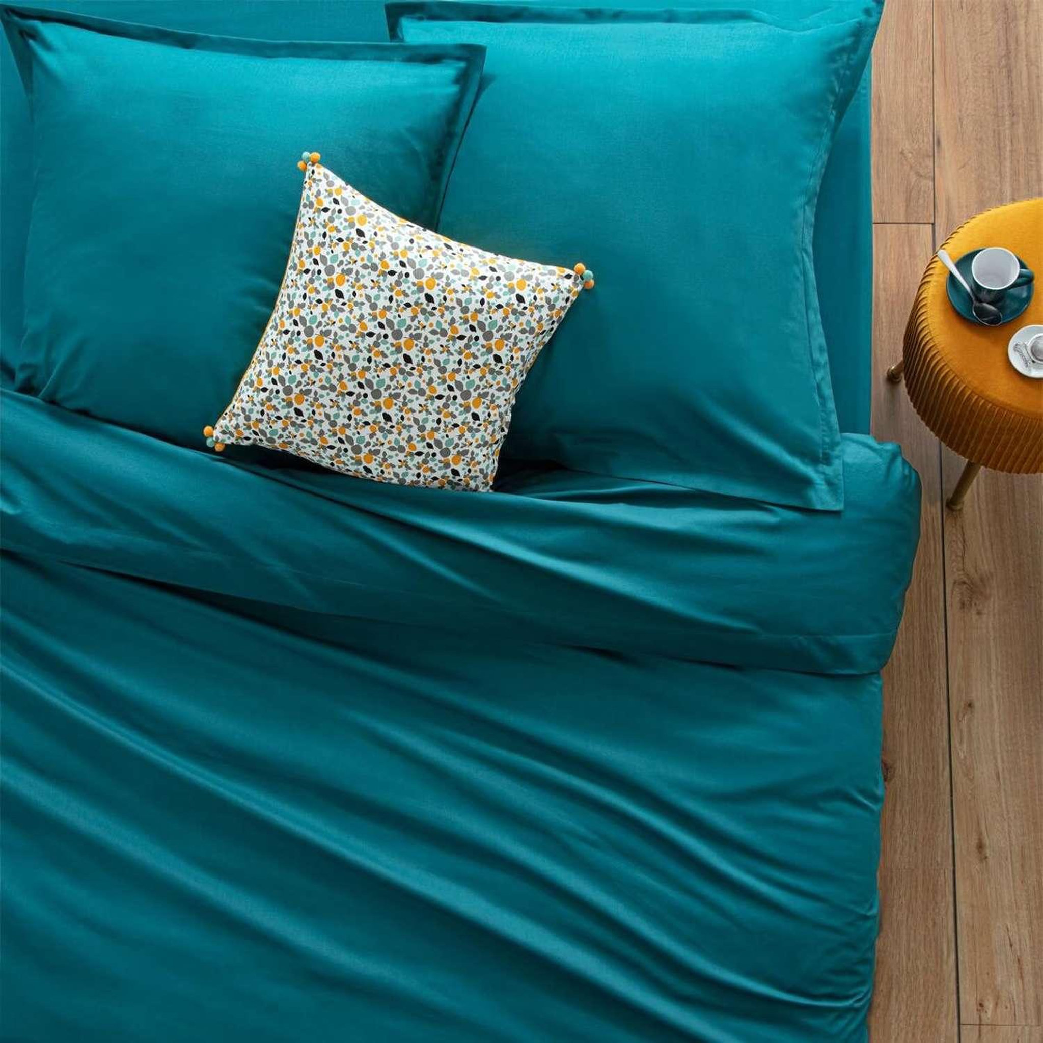 Voir la diapositive 3 : ATMOSPHERA Drap housse 2 personnes - 100% Coton - 140 x 190 cm - Bleu canard