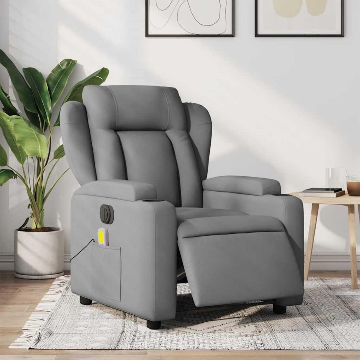 VIDAXL Fauteuil de massage inclinable electrique gris clair tissu