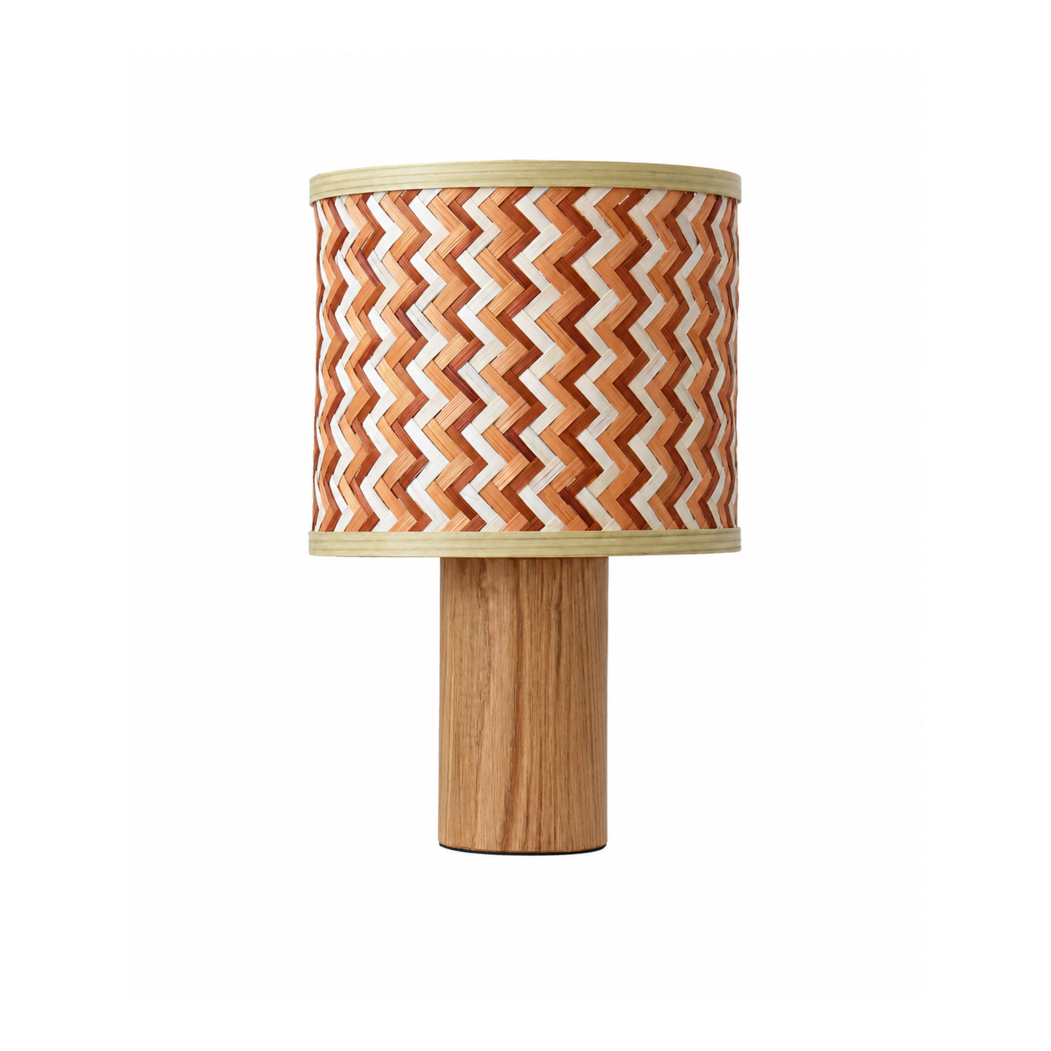 Voir la diapositive 3 : MAISON PAVANE Lampe à poser en bois de chêne et tressage en bambou crème et orange-phil