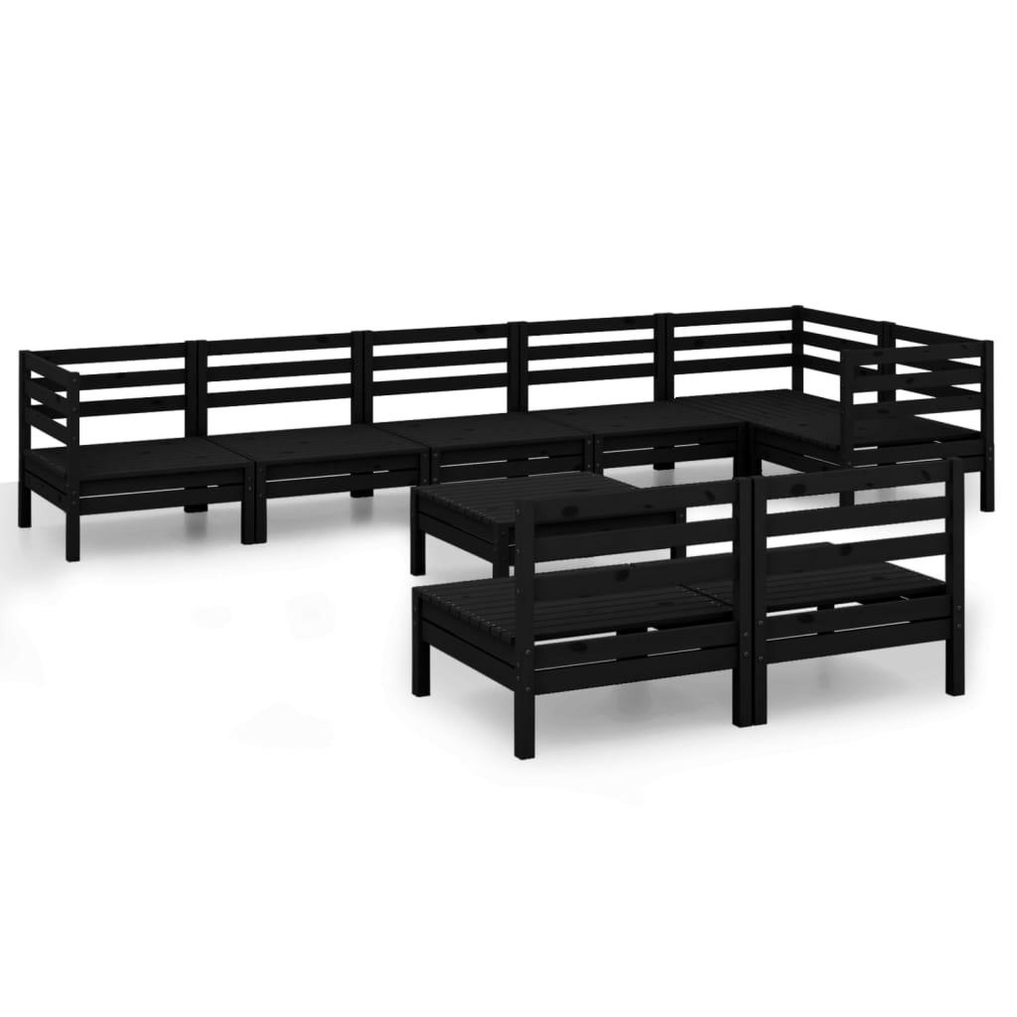 Voir la diapositive 2 : VIDAXL Salon de jardin 9 pcs Bois de pin massif Noir