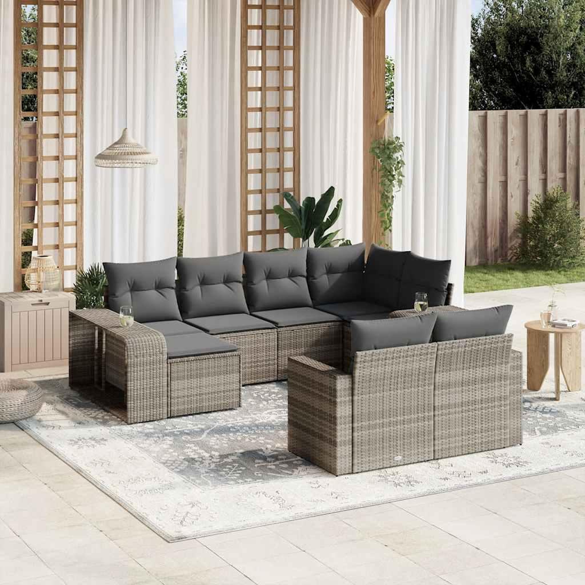 VIDAXL Salon de jardin avec coussins 10 pcs gris clair resine tressee