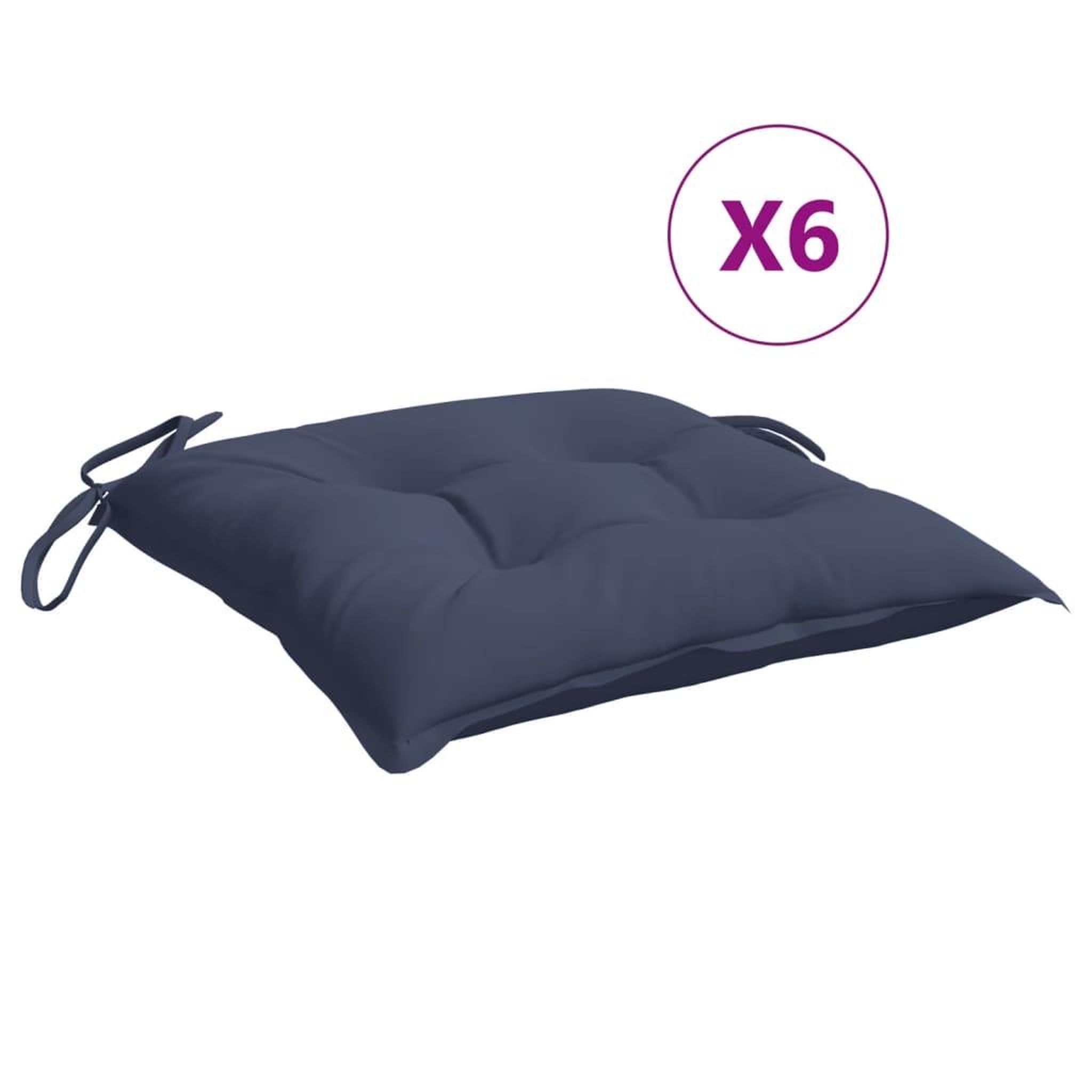 Voir la diapositive 2 : VIDAXL Coussins de chaise lot de 6 bleu marine 40x40x7 cm tissu oxford