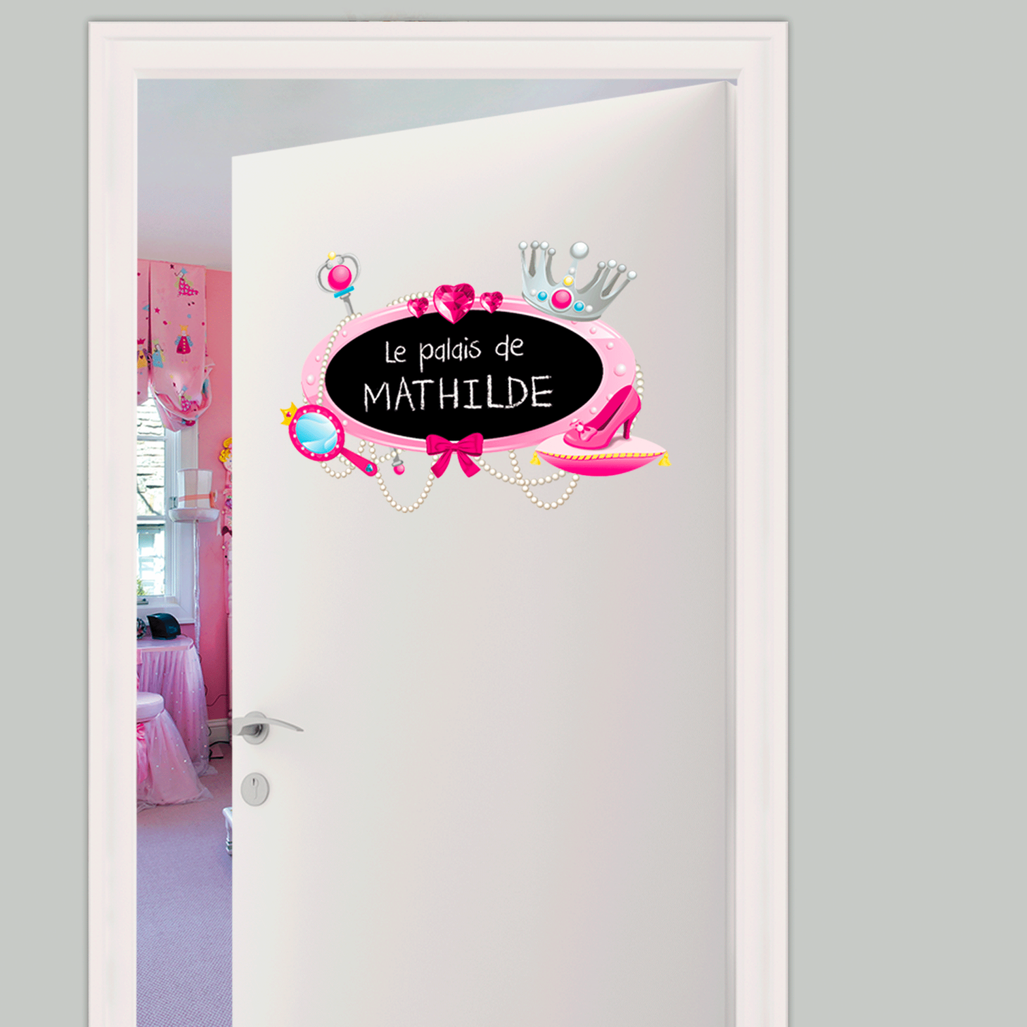 Voir la diapositive 2 : SUD TRADING Sticker enfant ardoise princesse - 70 x 50 cm - rose