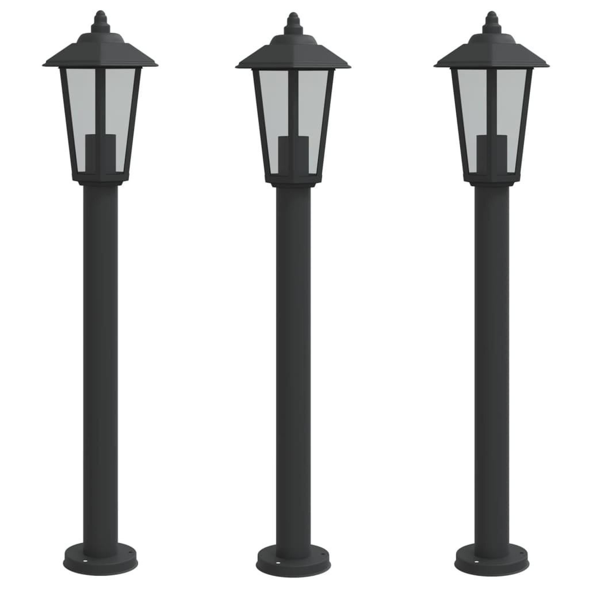 Voir la diapositive 2 : VIDAXL Lampadaires d'exterieur 3 pcs noir 80 cm acier inoxydable
