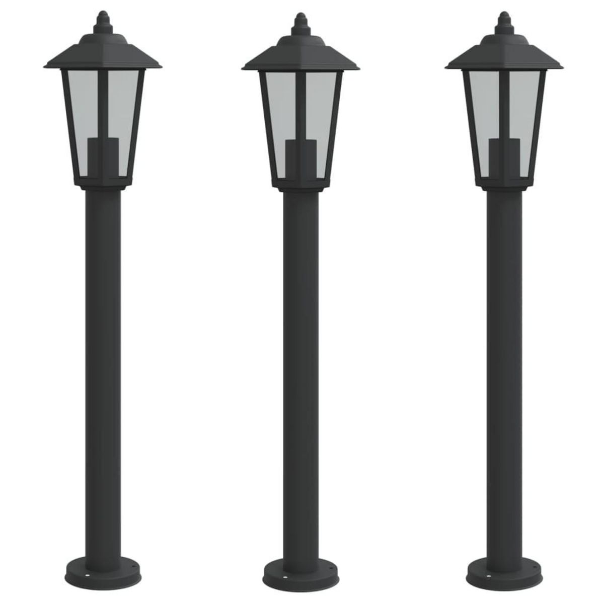 VIDAXL Lampadaires d'exterieur 3 pcs noir 80 cm acier inoxydable