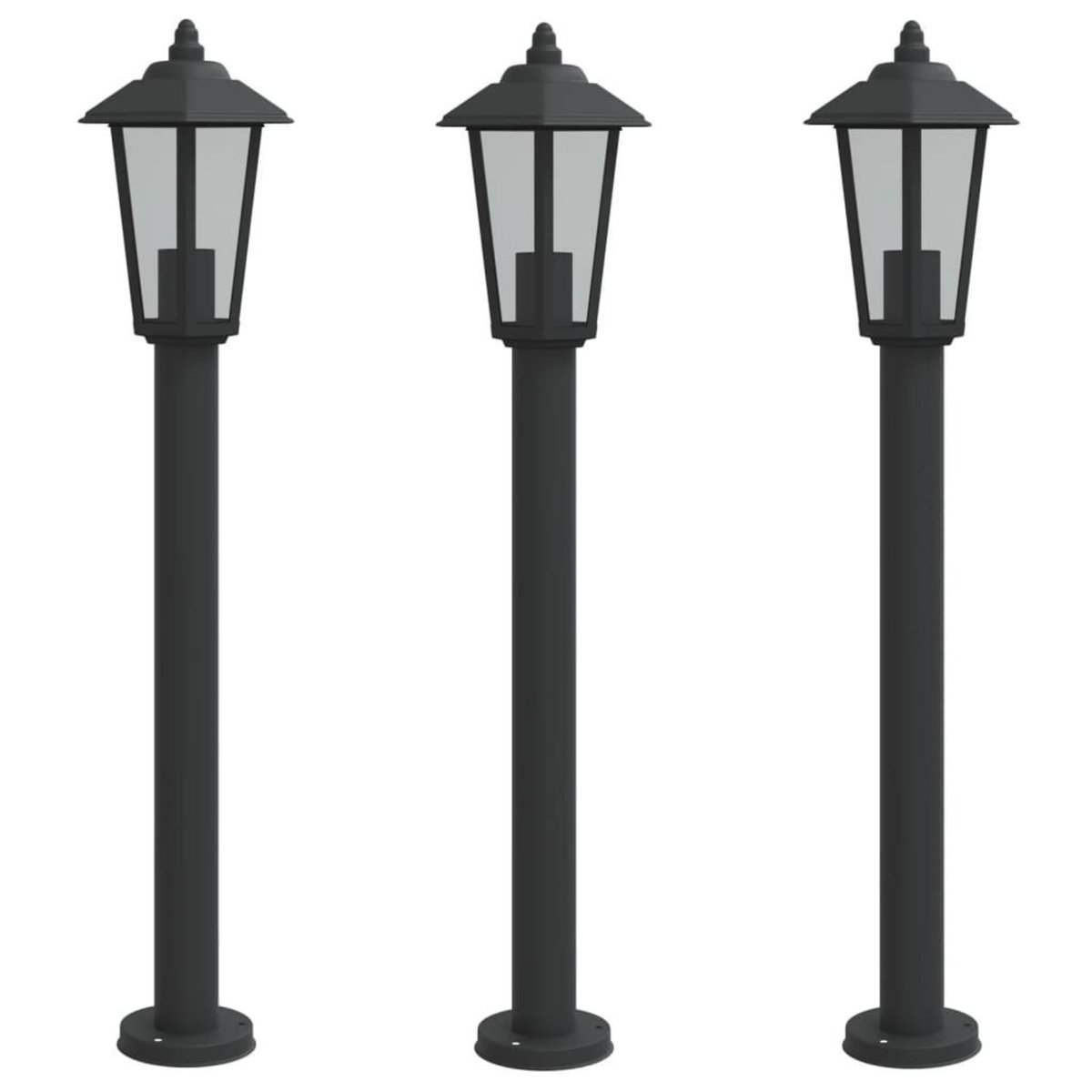 VIDAXL Lampadaires d'exterieur 3 pcs noir 80 cm acier inoxydable