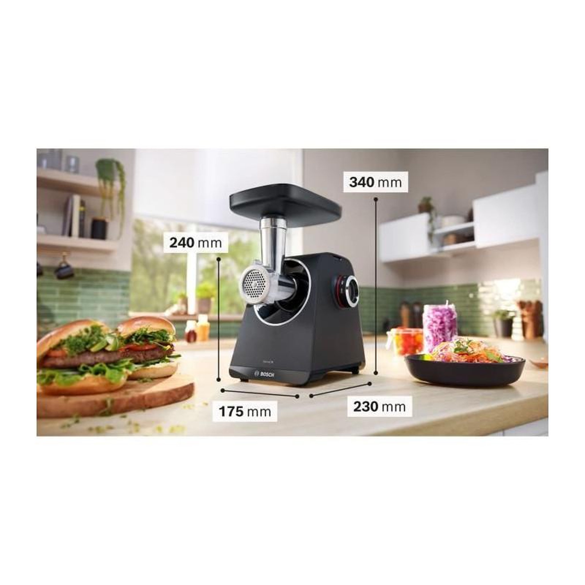 Voir la diapositive 2 : BOSCH Hachoir a viande Série 4 - BOSCH - MFWS430B - 3 grilles de hachoir - Marche arriere - Noir