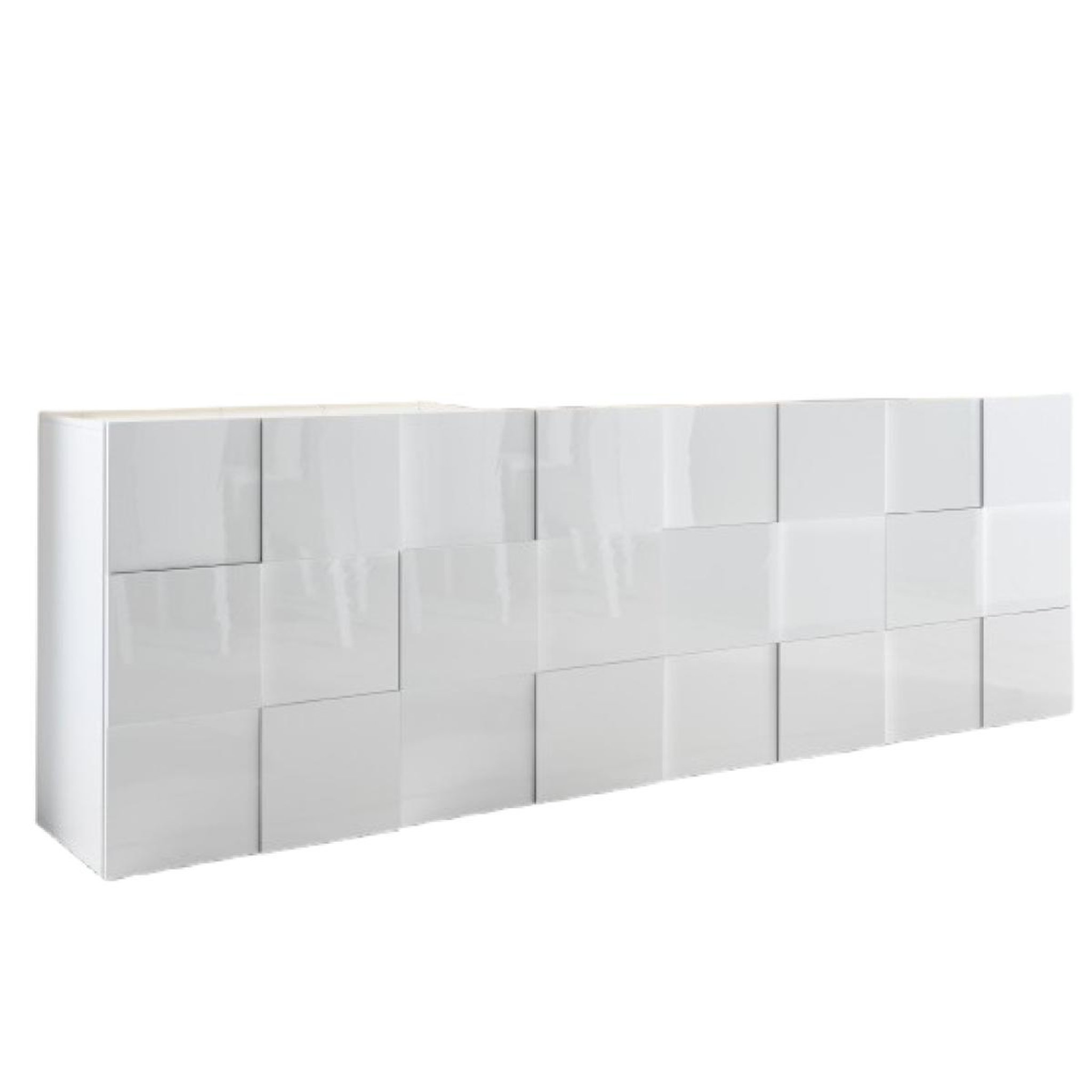 JLC KREATION Buffet bas design laqué blanc 4 portes 240cm mado