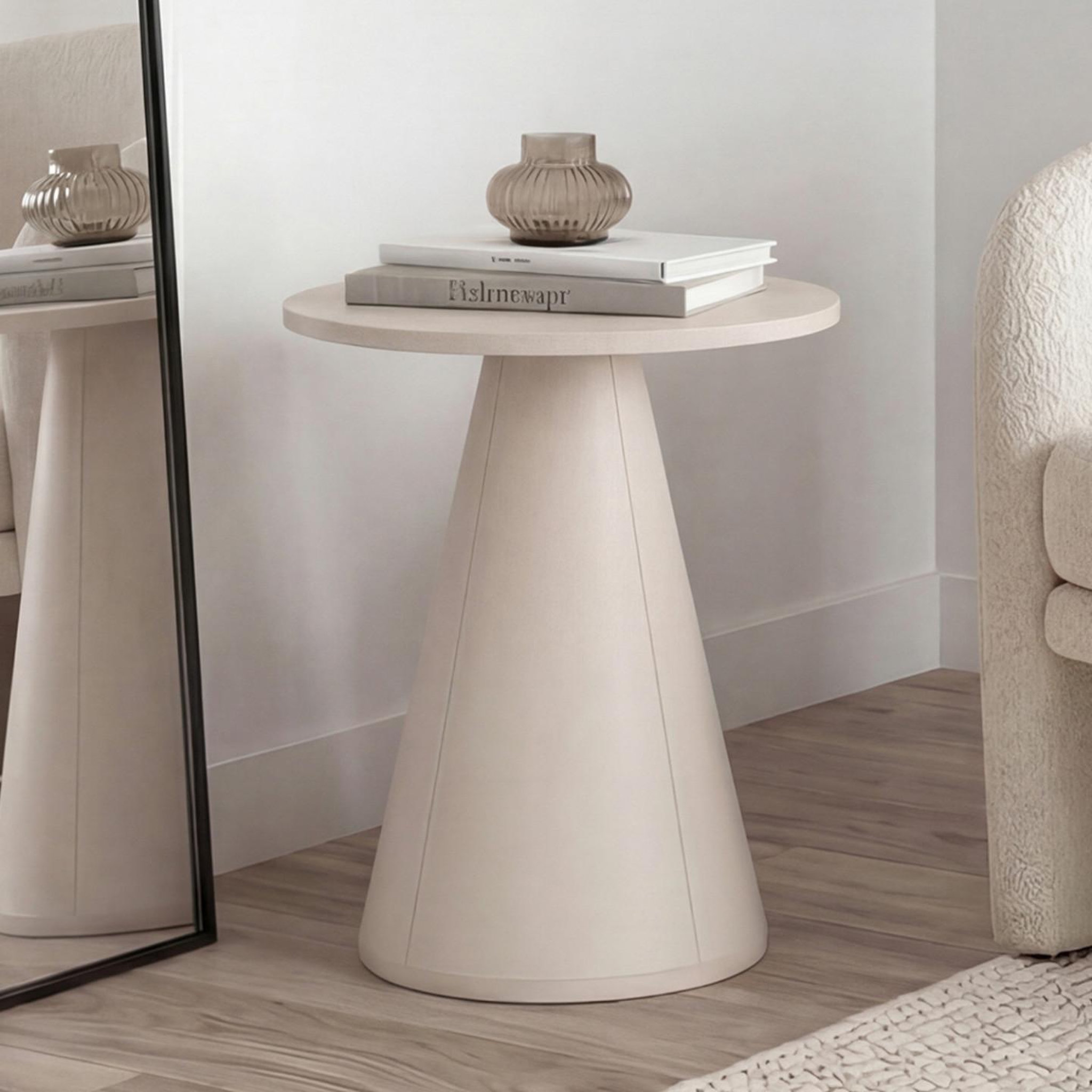 Voir la diapositive 2 : ID MARKET Lot de 2 tables d'appoint rondes, bouts de canapé, tables de chevet ELEONORE 40 cm métal beige