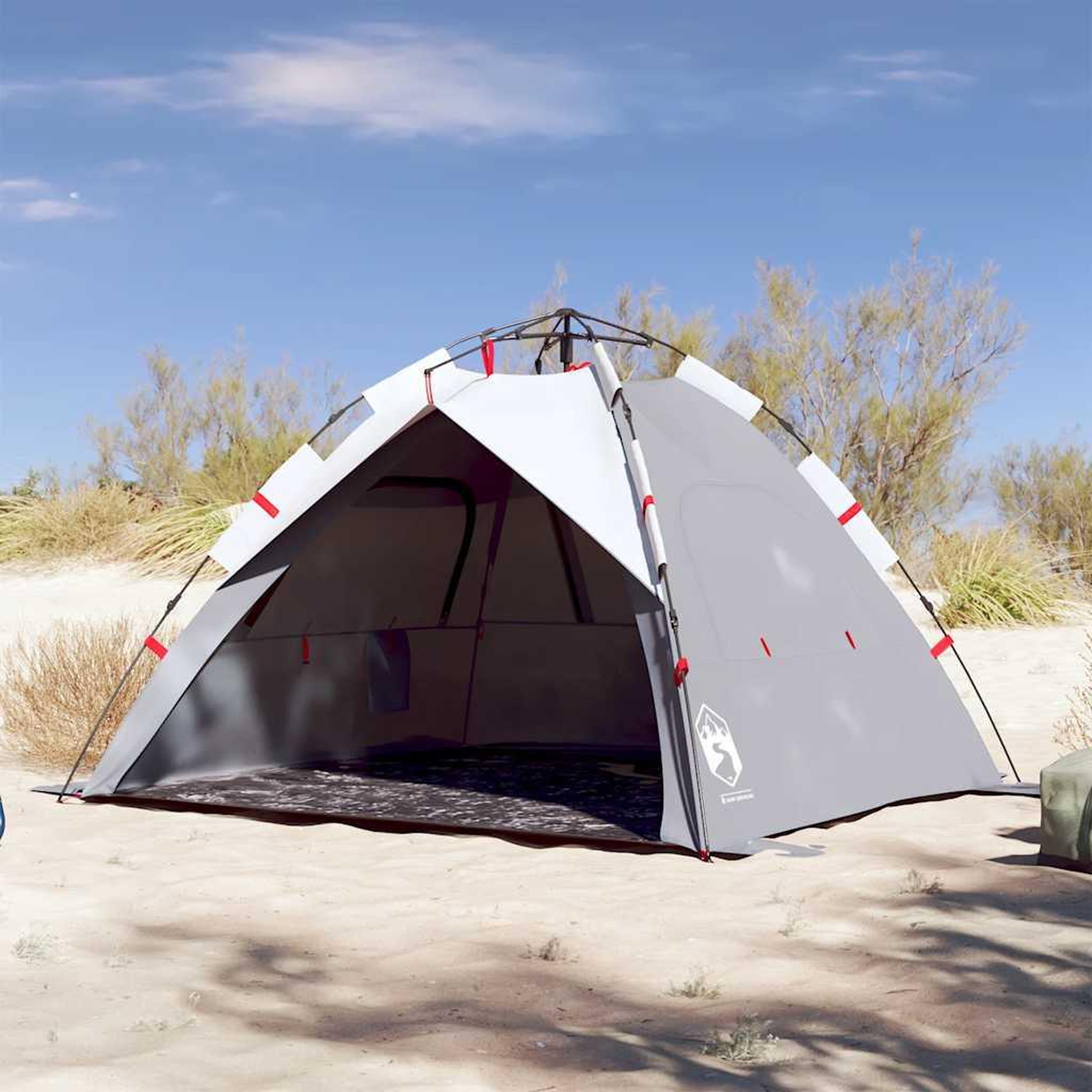 VIDAXL Tente de plage 3 personnes gris liberation rapide impermeable