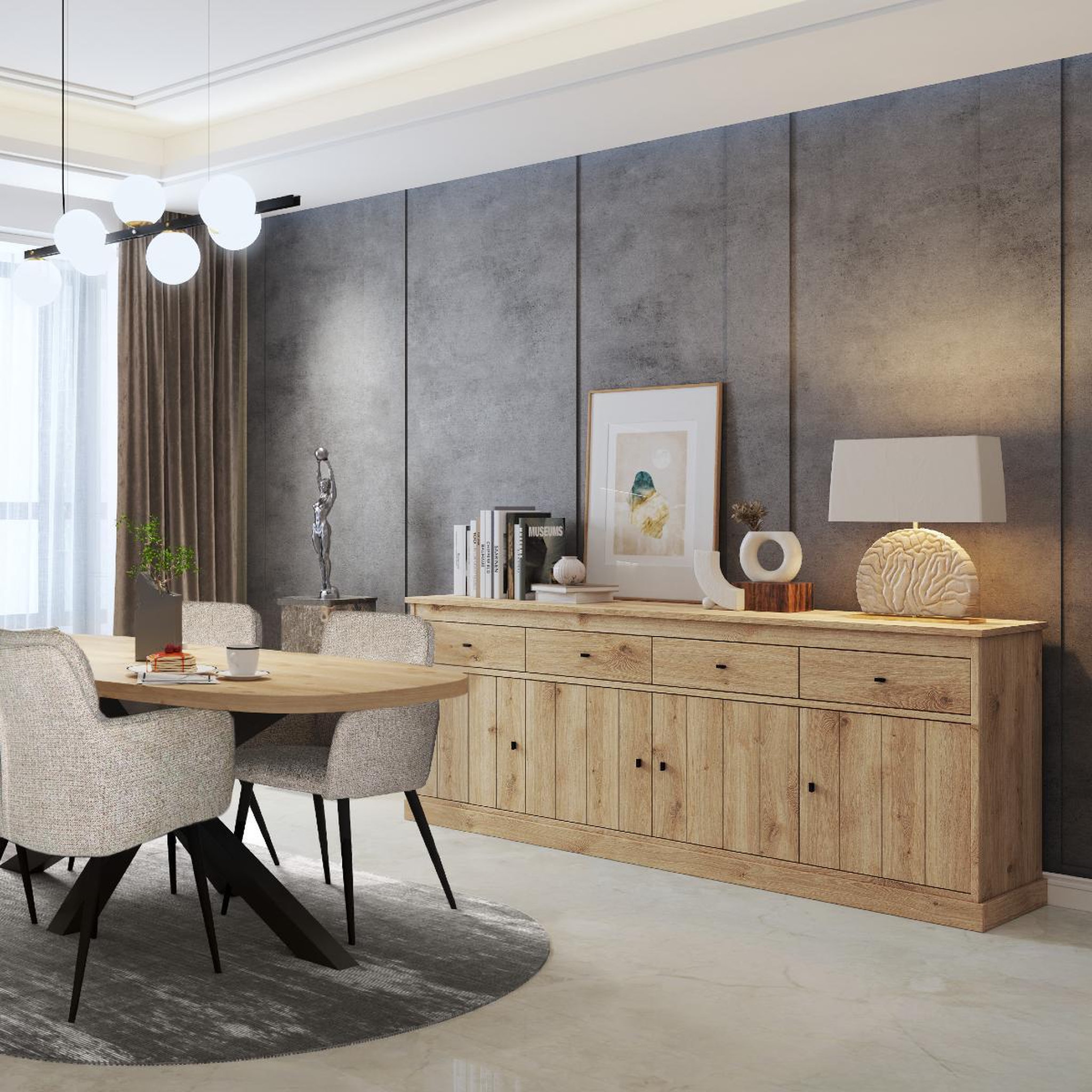 Voir la diapositive 4 : JLC KREATION Buffet bas moderne en bois 225cm VALENTINE
