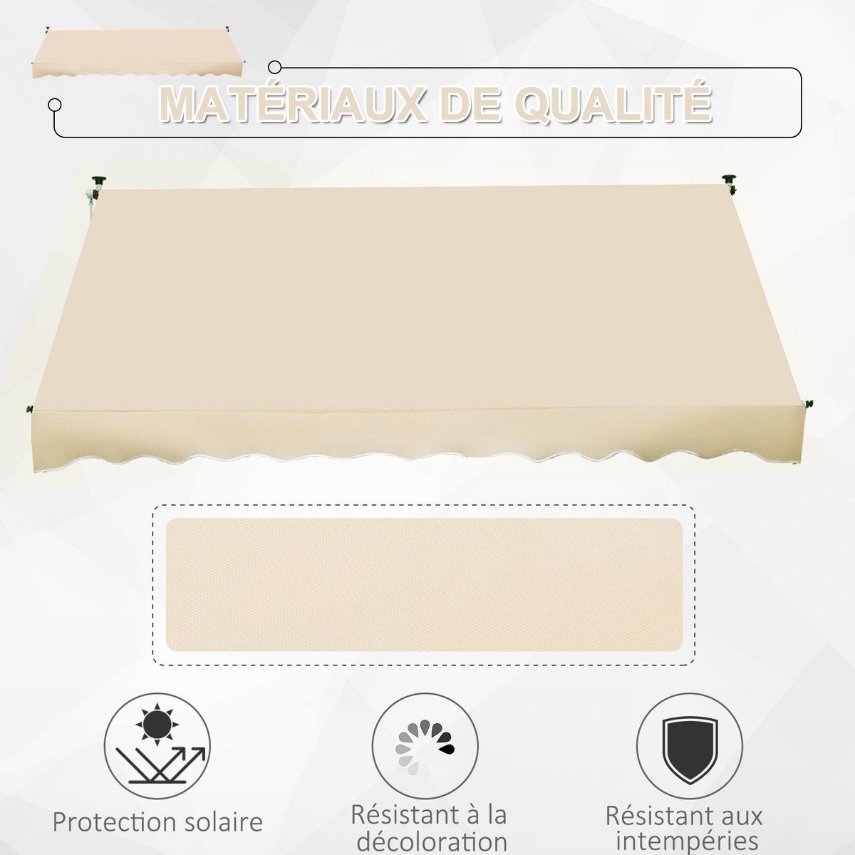 OUTSUNNY Store banne manuel rétractable 3L x 1,5l m inclinaison et hauteur réglable installation rapide métal alu polyester anti-UV beige