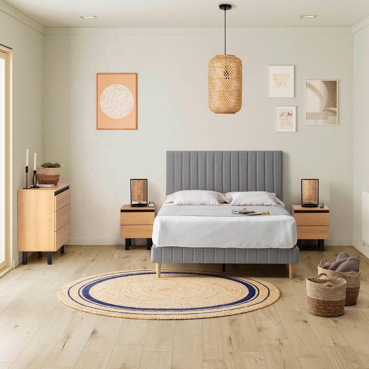 VS VENTA-STOCK Sommier + tête de lit Eris 150x190 cm Gris clair