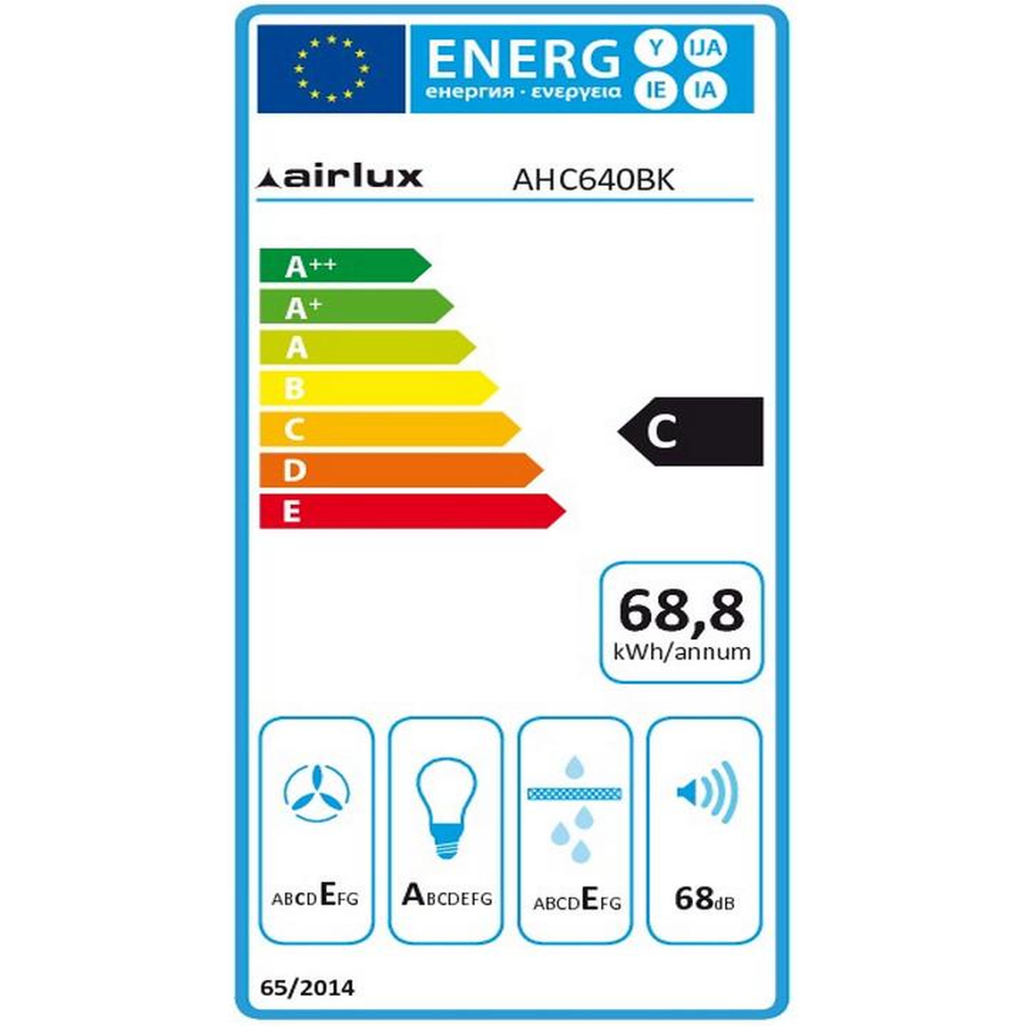 Voir la diapositive 2 : Airlux Hotte visière 60cm 344m3/h noir - ahc640bk
