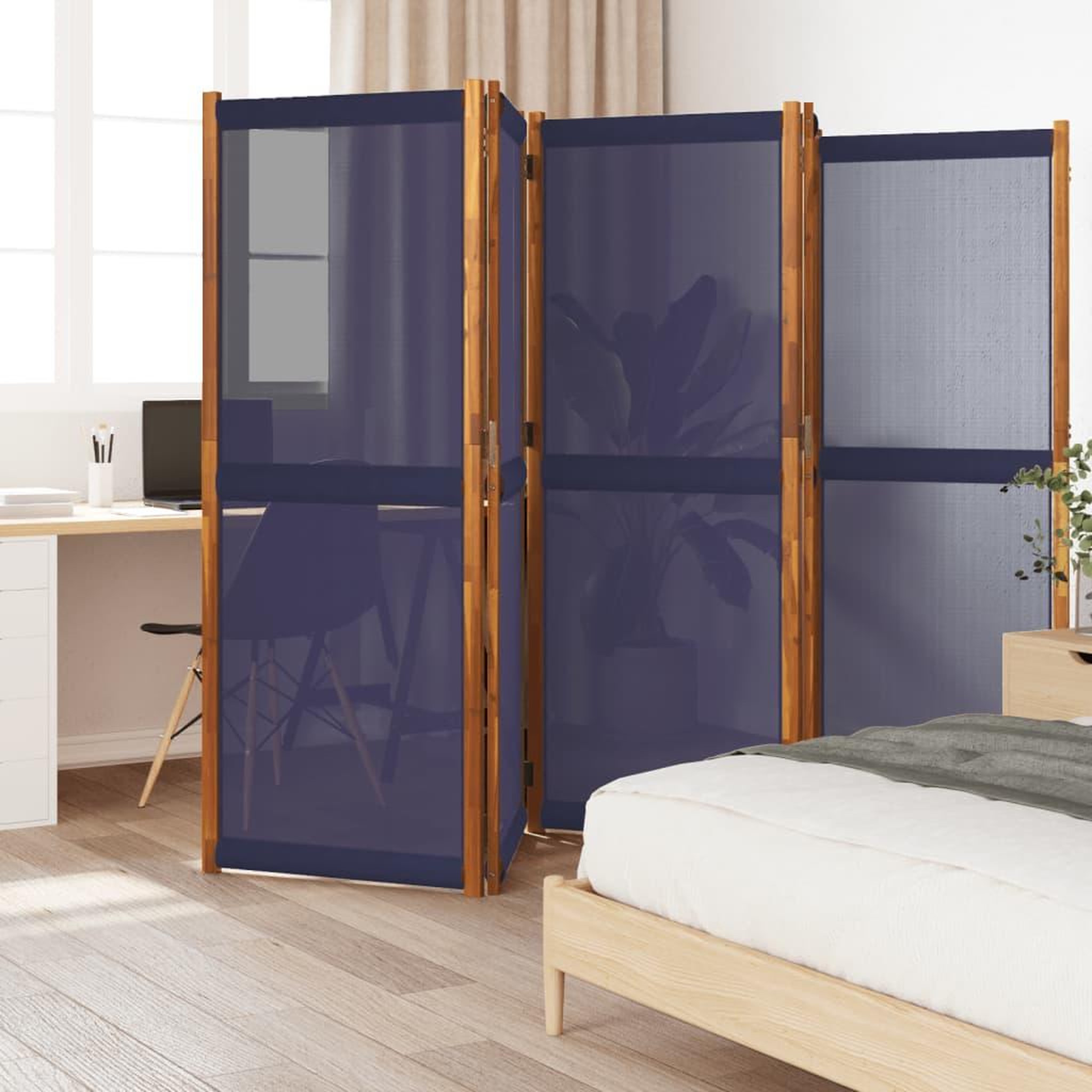 VIDAXL Cloison de separation 5 panneaux bleu fonce 350x180 cm