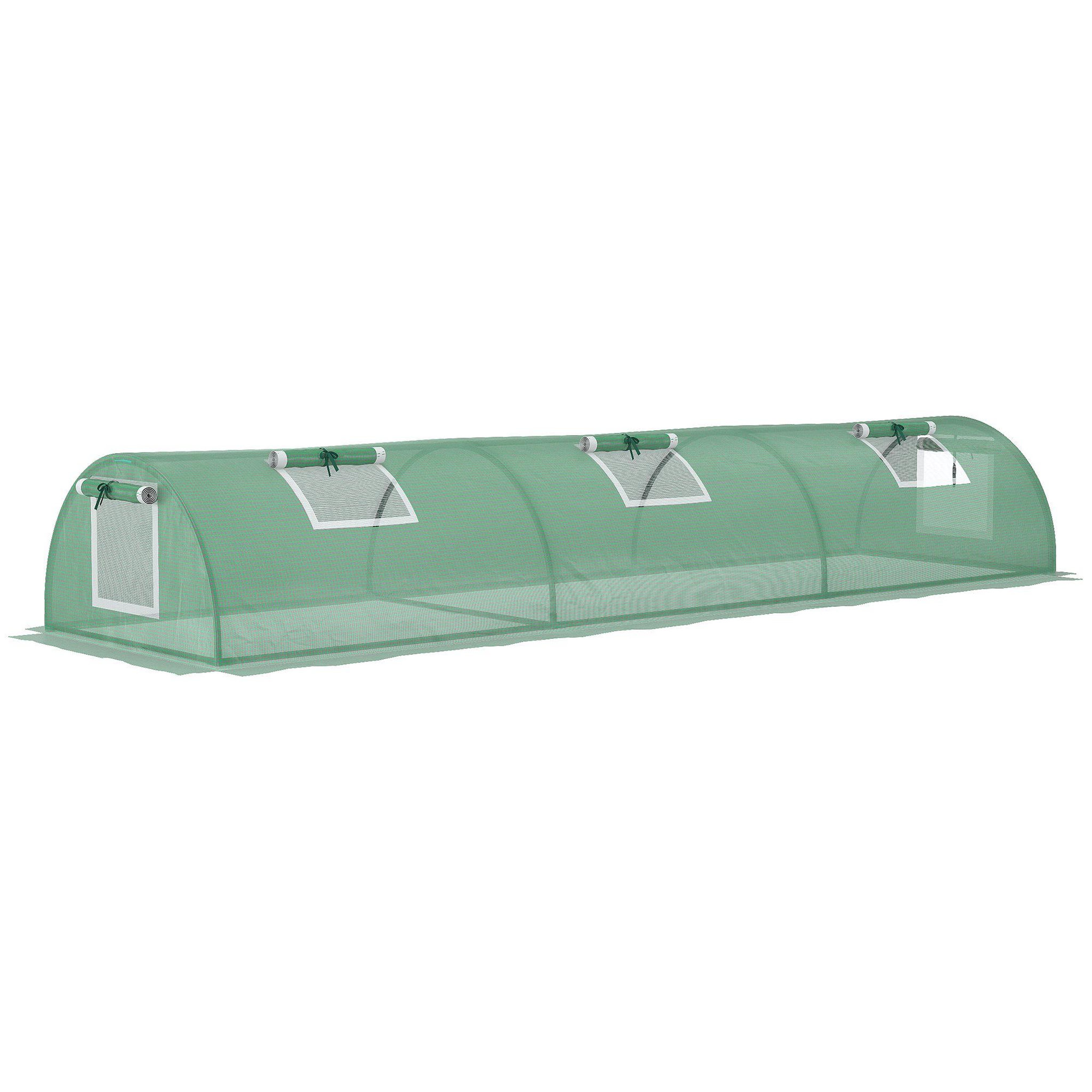 OUTSUNNY Mini serre de jardin serre à tomates dim. 300L x 80l x 45H cm acier PE 5 fenêtres zippées enroulables vert