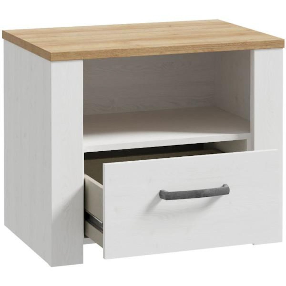 MARKET24 Chevet 1 tiroir et 1 niche - BOHOL - Chene / Blanc - L61,6 x P42 x H52 cm