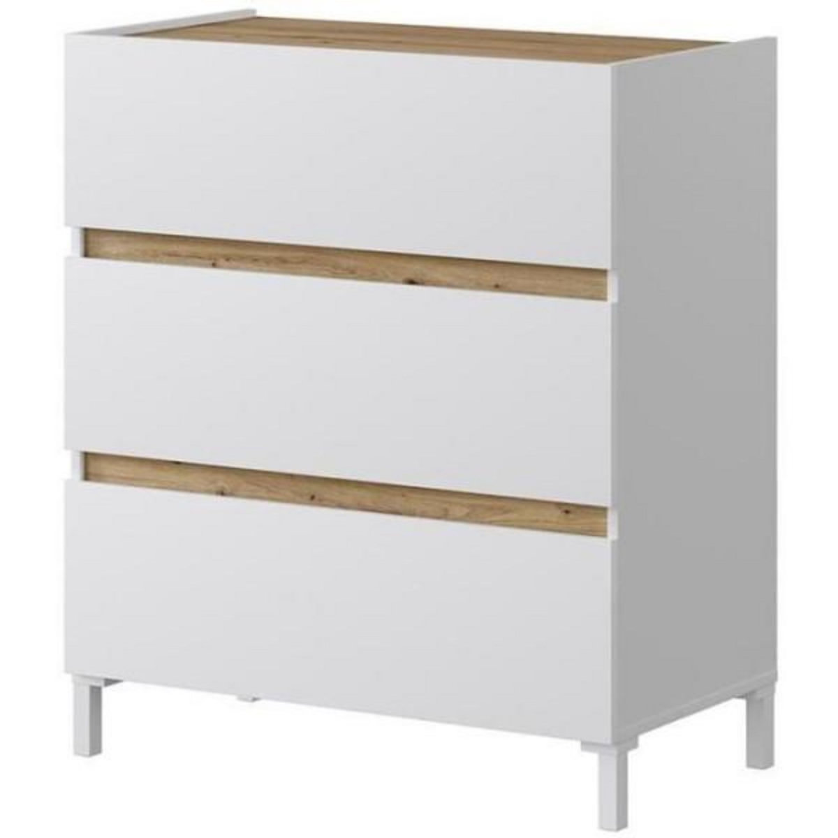 MARKET24 Commode 3 tiroirs - Décor chene et blanc - Finition satinée - L79 x P41 x H90 cm - TEMPUS