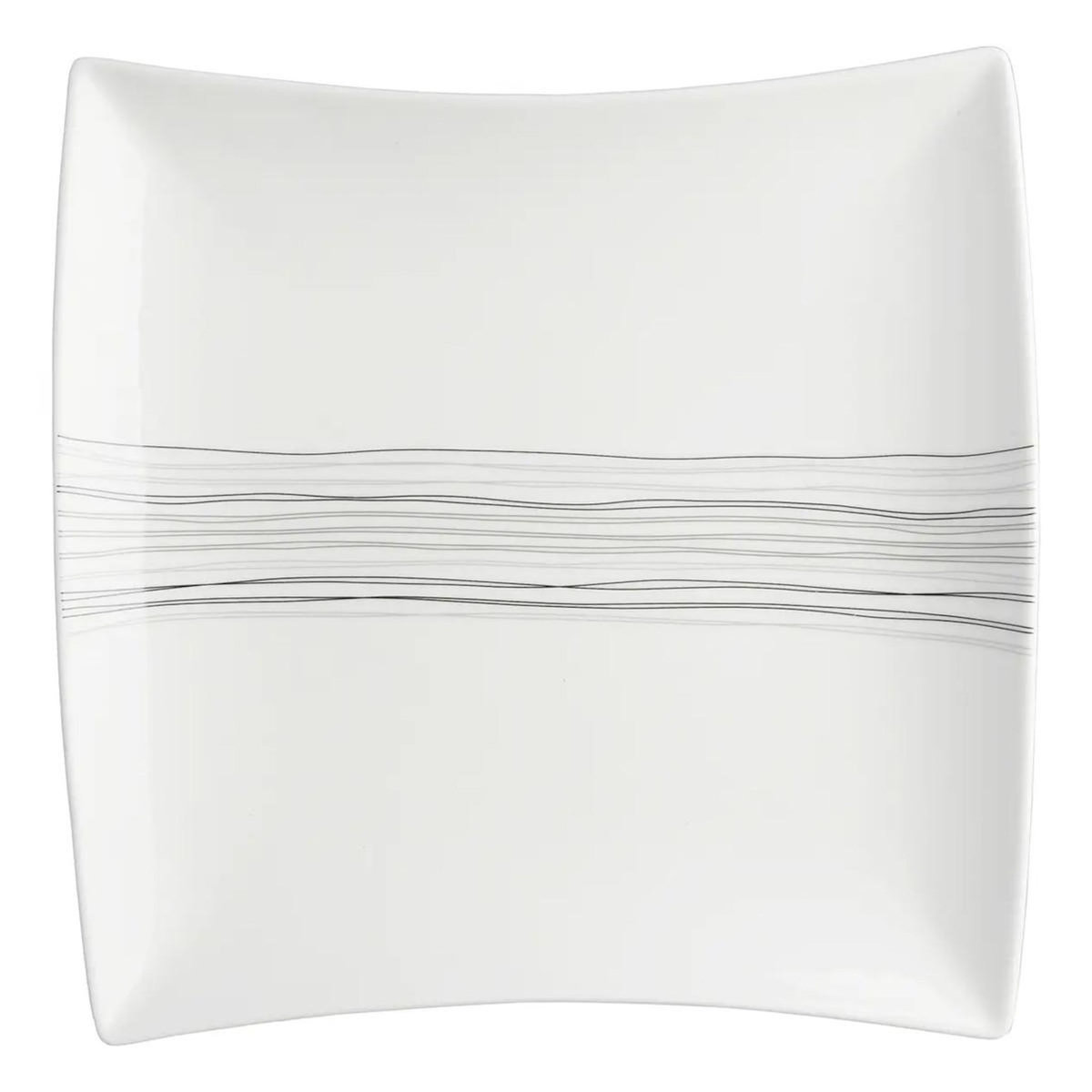SECRET DE GOURMET Lot de 6 Assiettes de Présentation Carrées  Lignes  29cm Blanc