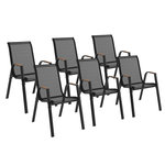 ID MARKET Lot de 6 chaises de jardin NOUMEA métal et textilène empilables noir et bois