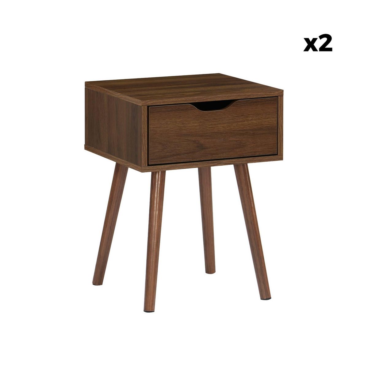 SWEEEK Lot de 2 tables de chevet décor bois teinté noyer. 1 tiroir