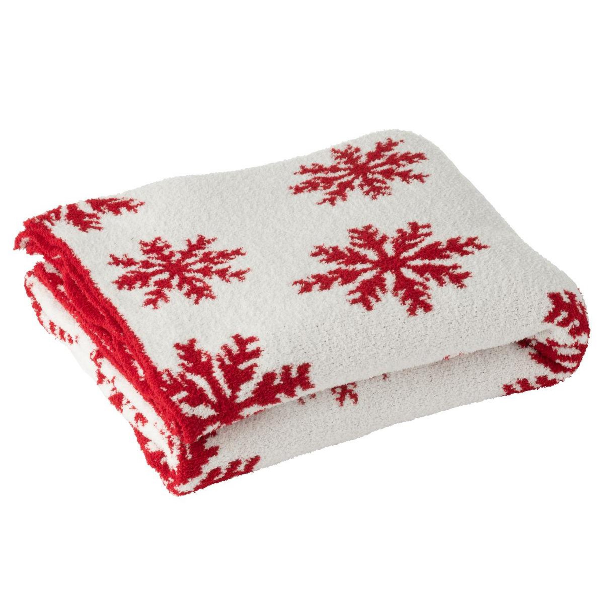Voir la diapositive 4 : J-LINE Plaid imprimé  flocons  130x170cm rouge & blanc