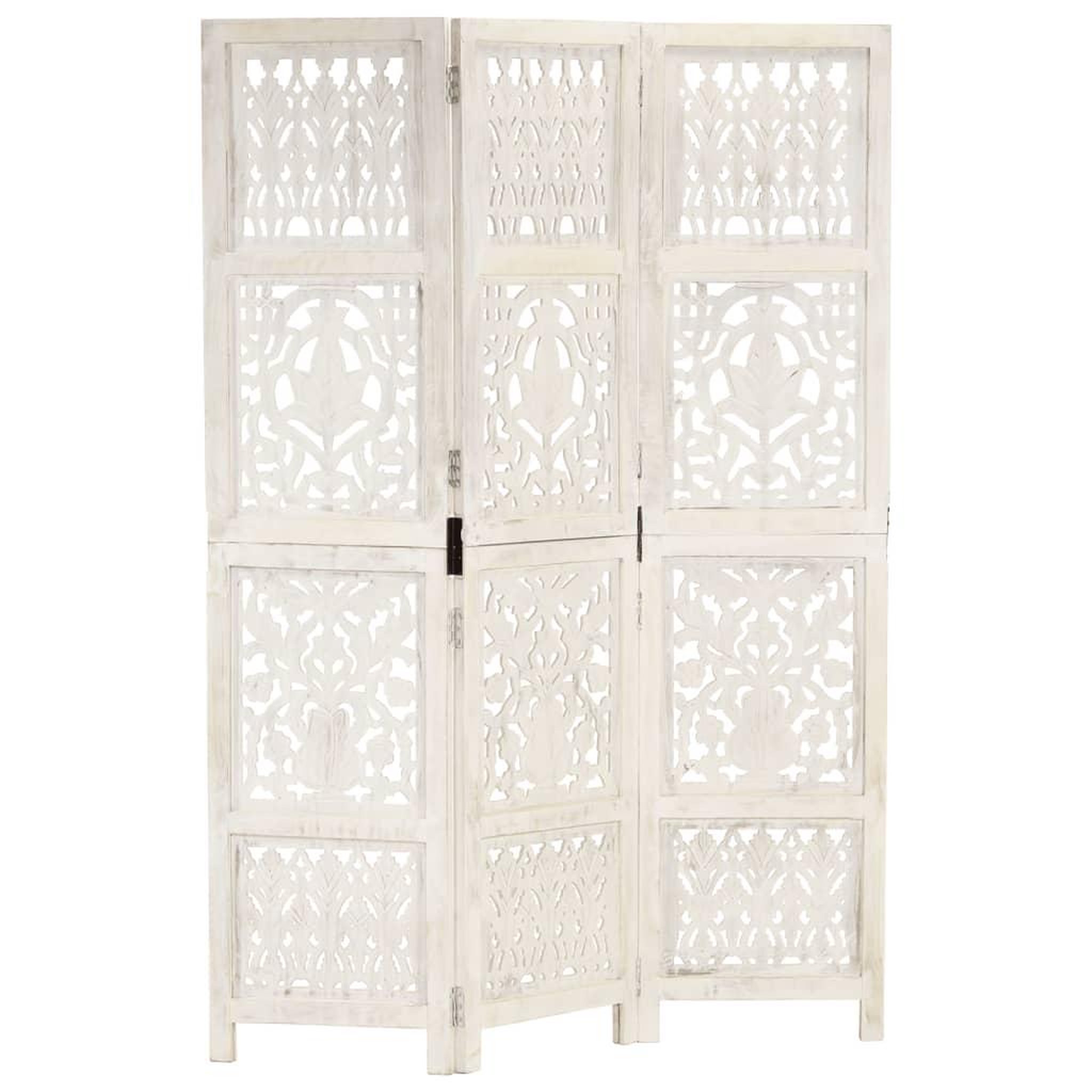 Voir la diapositive 1 : VIDAXL Cloison de separation 3 panneaux Blanc 120x165 cm Bois manguier