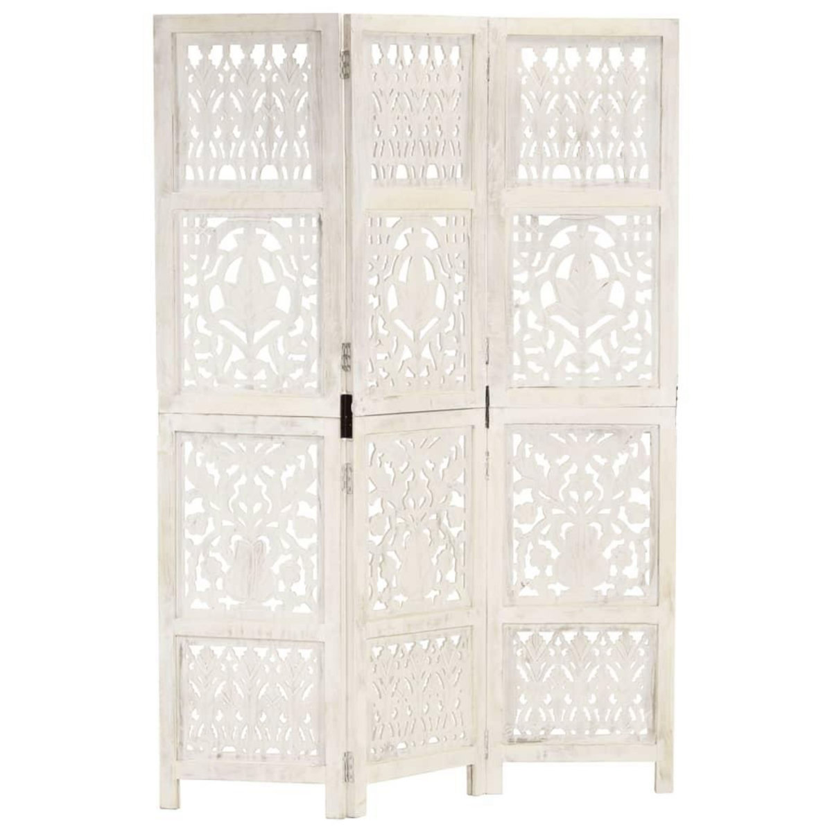 VIDAXL Cloison de separation 3 panneaux Blanc 120x165 cm Bois manguier