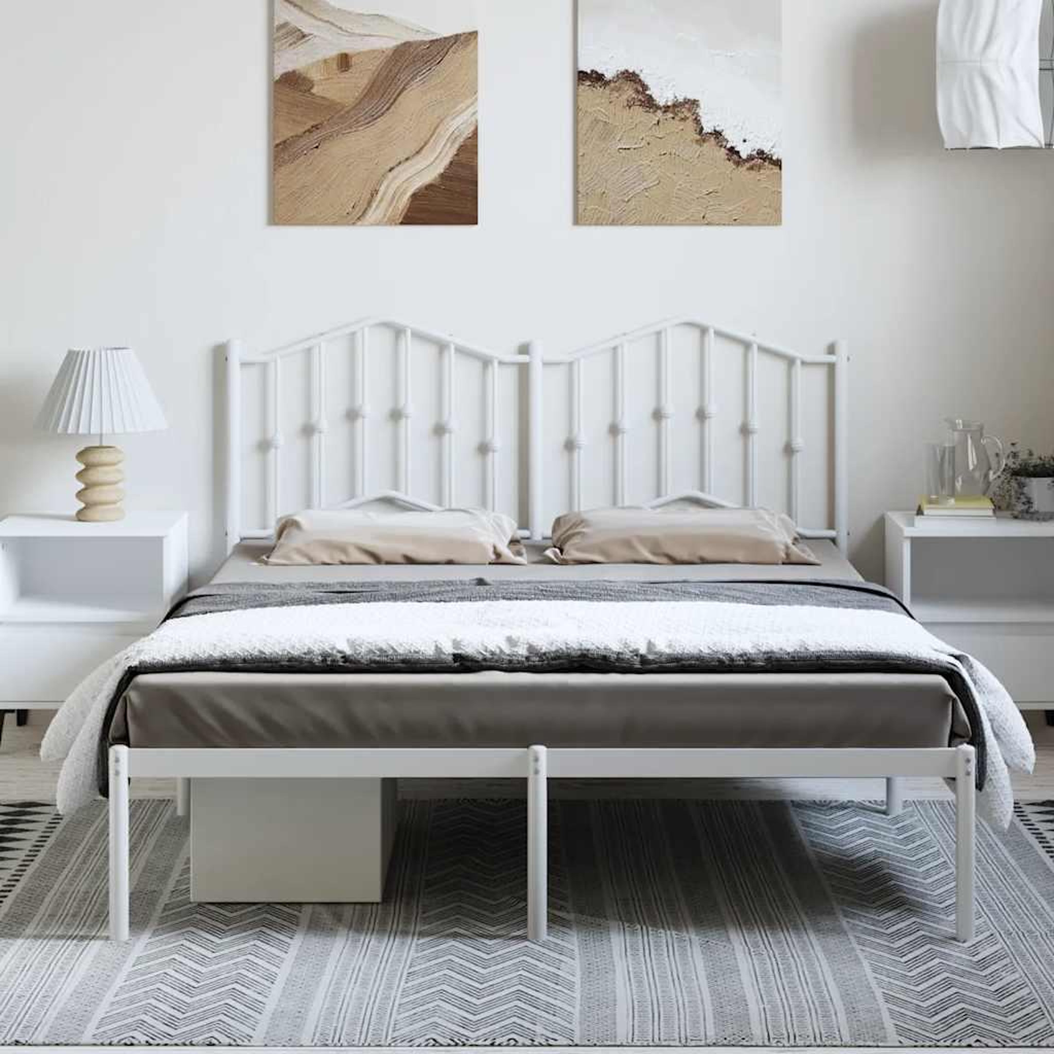 Voir la diapositive 3 : VIDAXL Cadre de lit metal sans matelas et tete de lit blanc 150x200 cm