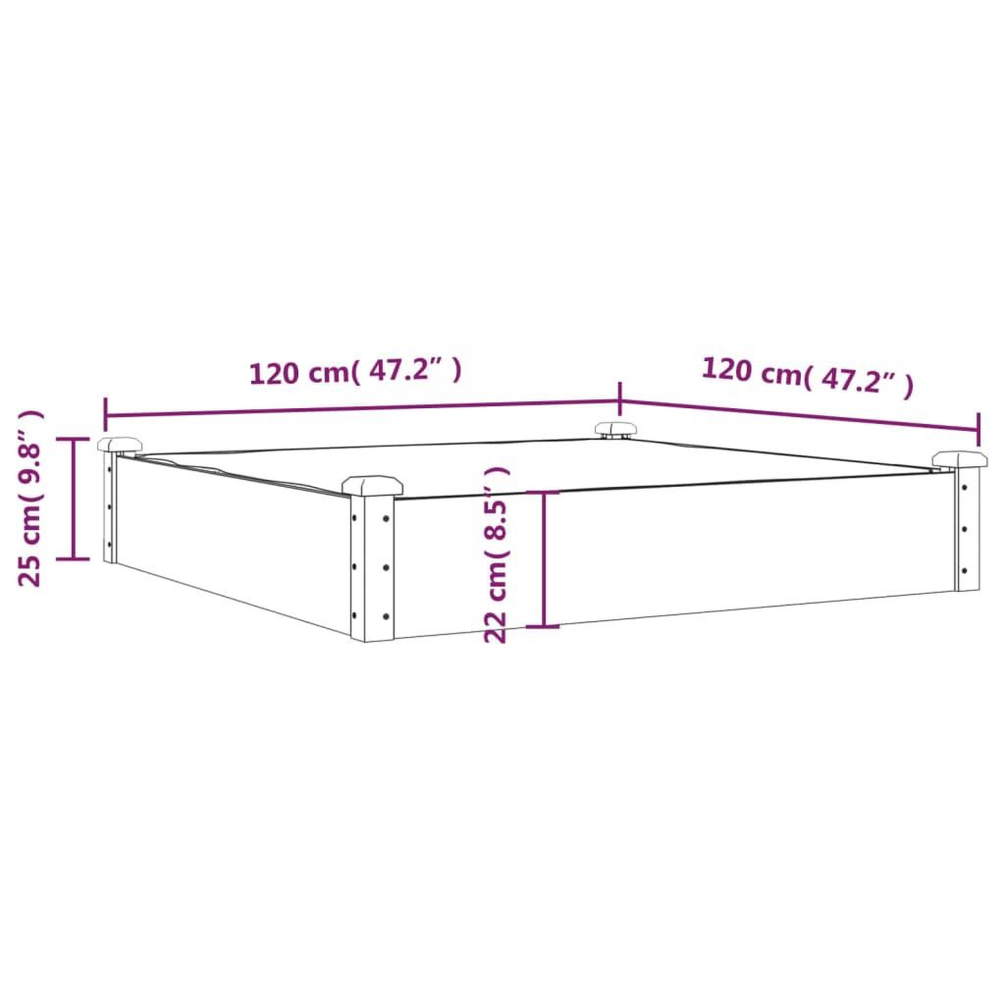 Voir la diapositive 6 : VIDAXL Lit sureleve de jardin doublure 120x120x25 cm bois massif sapin